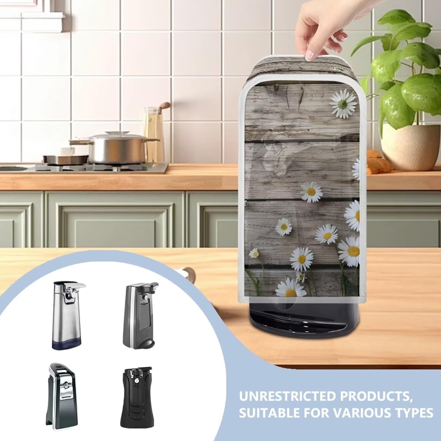 Wood Daisy Can Opener Dust Cover for Kitchen Decor