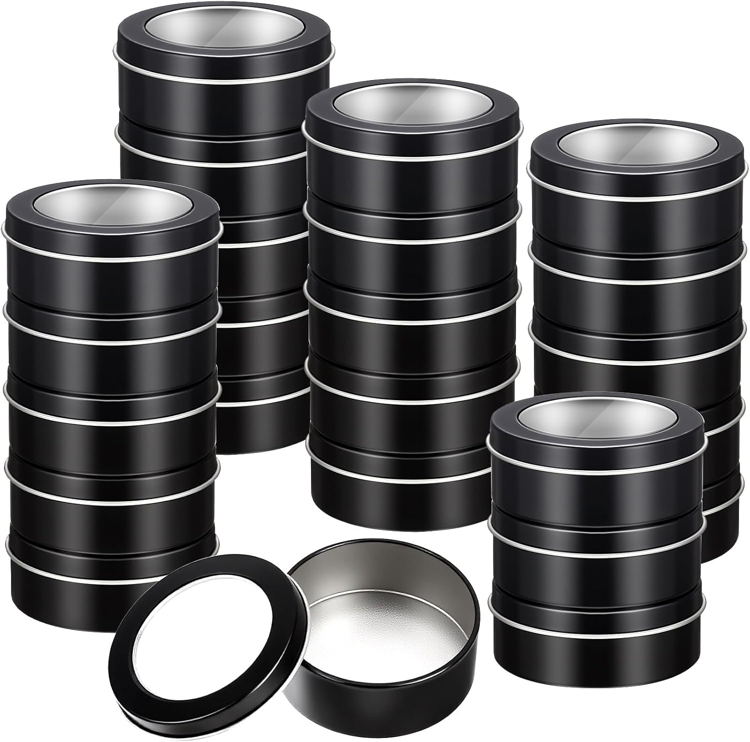 TecUnite 24-Pack 2 oz Round Metal Tin Containers with Clear Lids