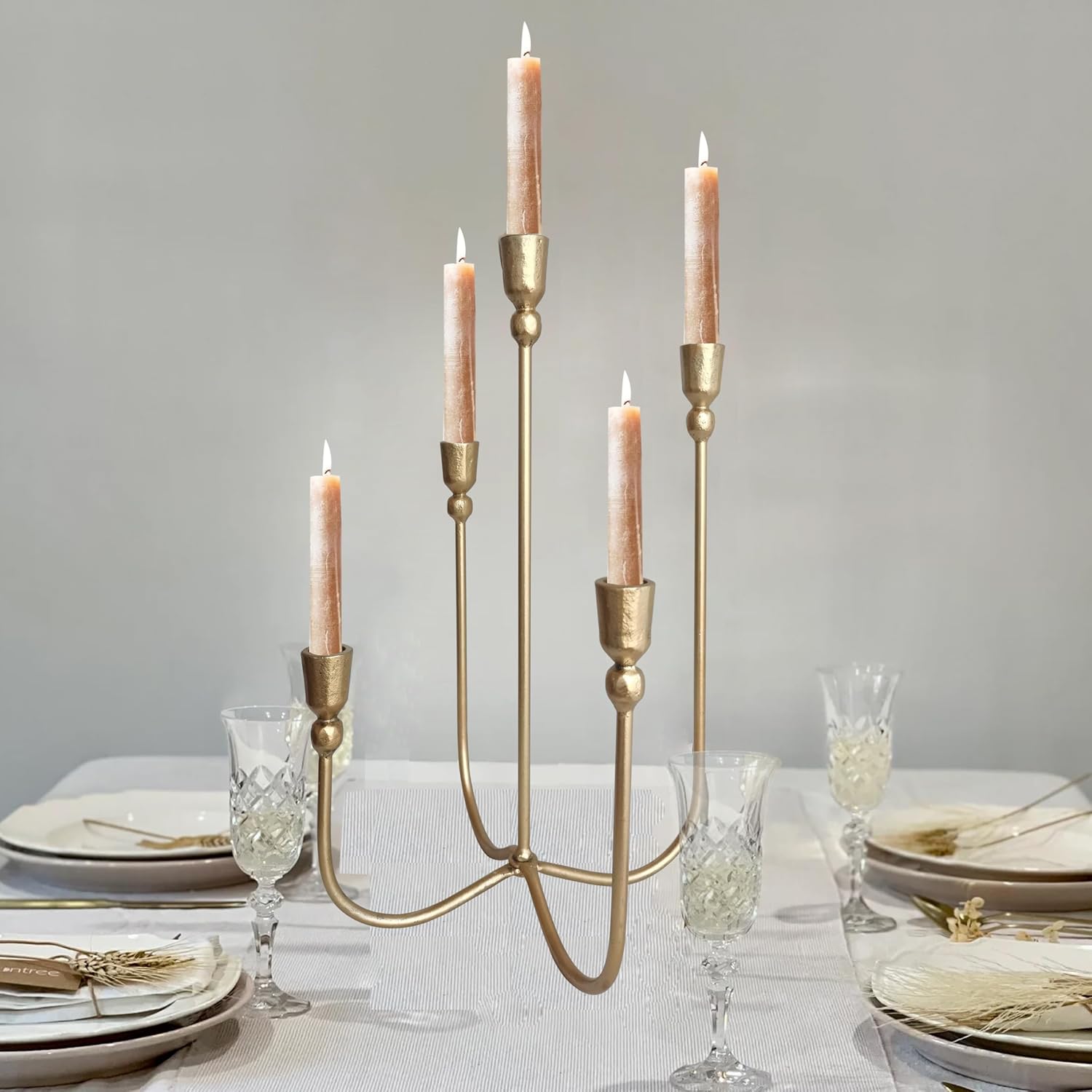 Iron Tabletop Candelabra with Brass Finish
