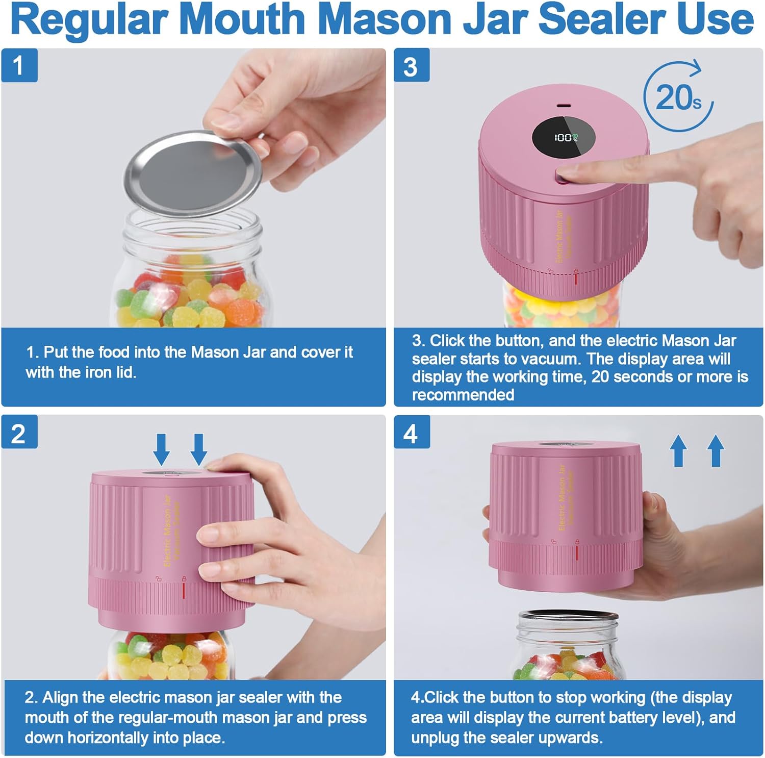 Electric Mason Jar Vacuum Sealer Kit - Pink