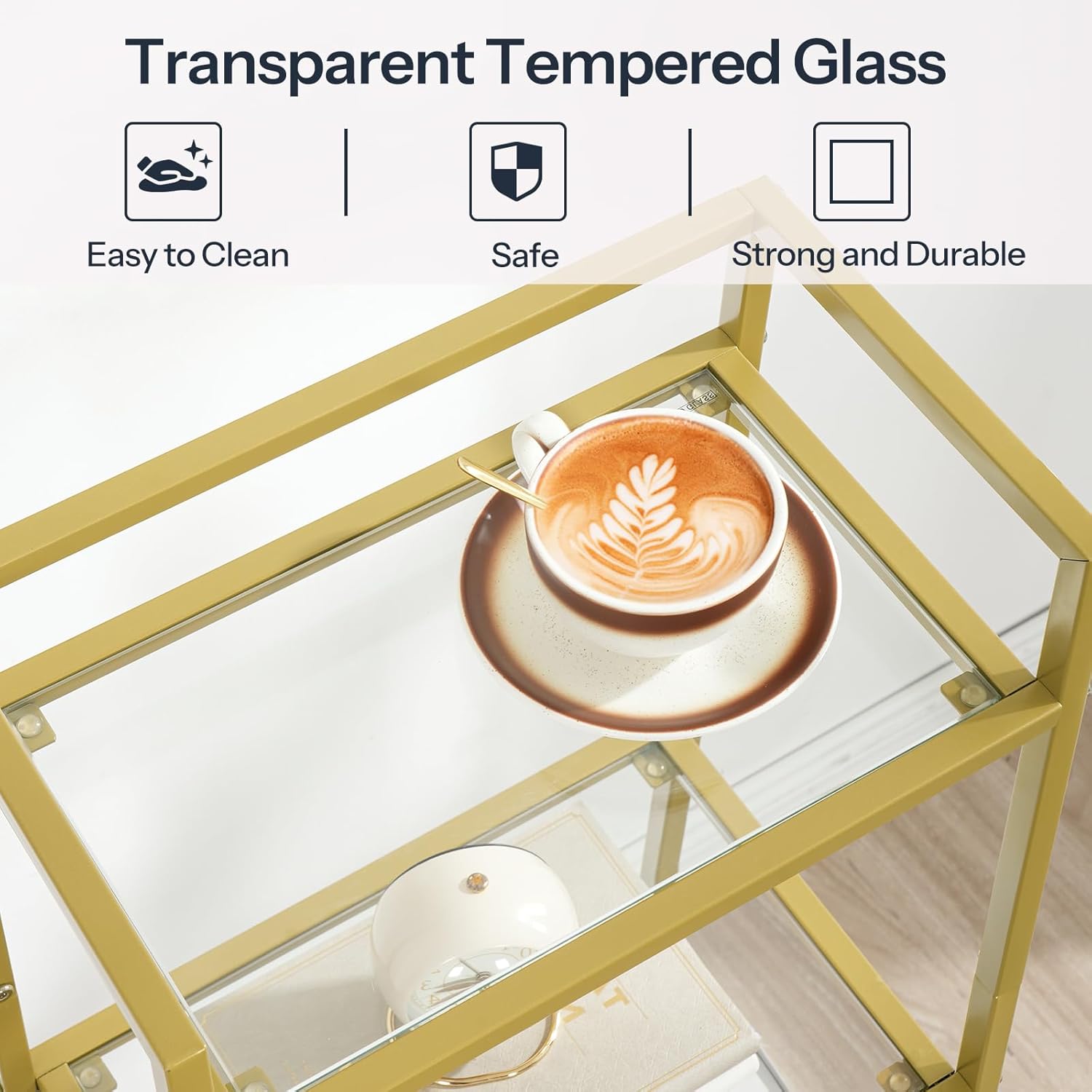 HOOBRO 4 Tier Gold Glass Shelf Stand for Bathroom