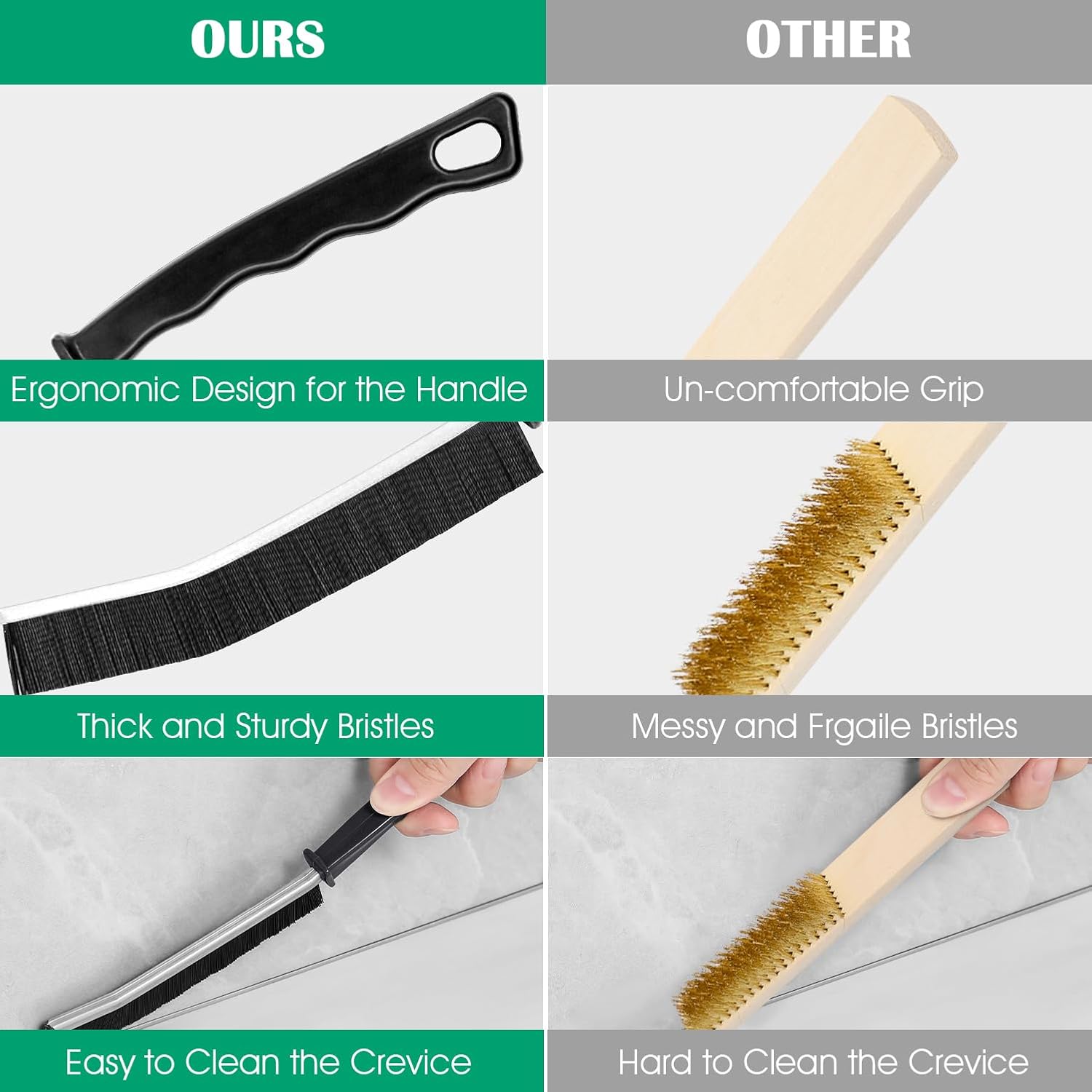 3PCS Hard Bristle Crevice Cleaning Brush Set