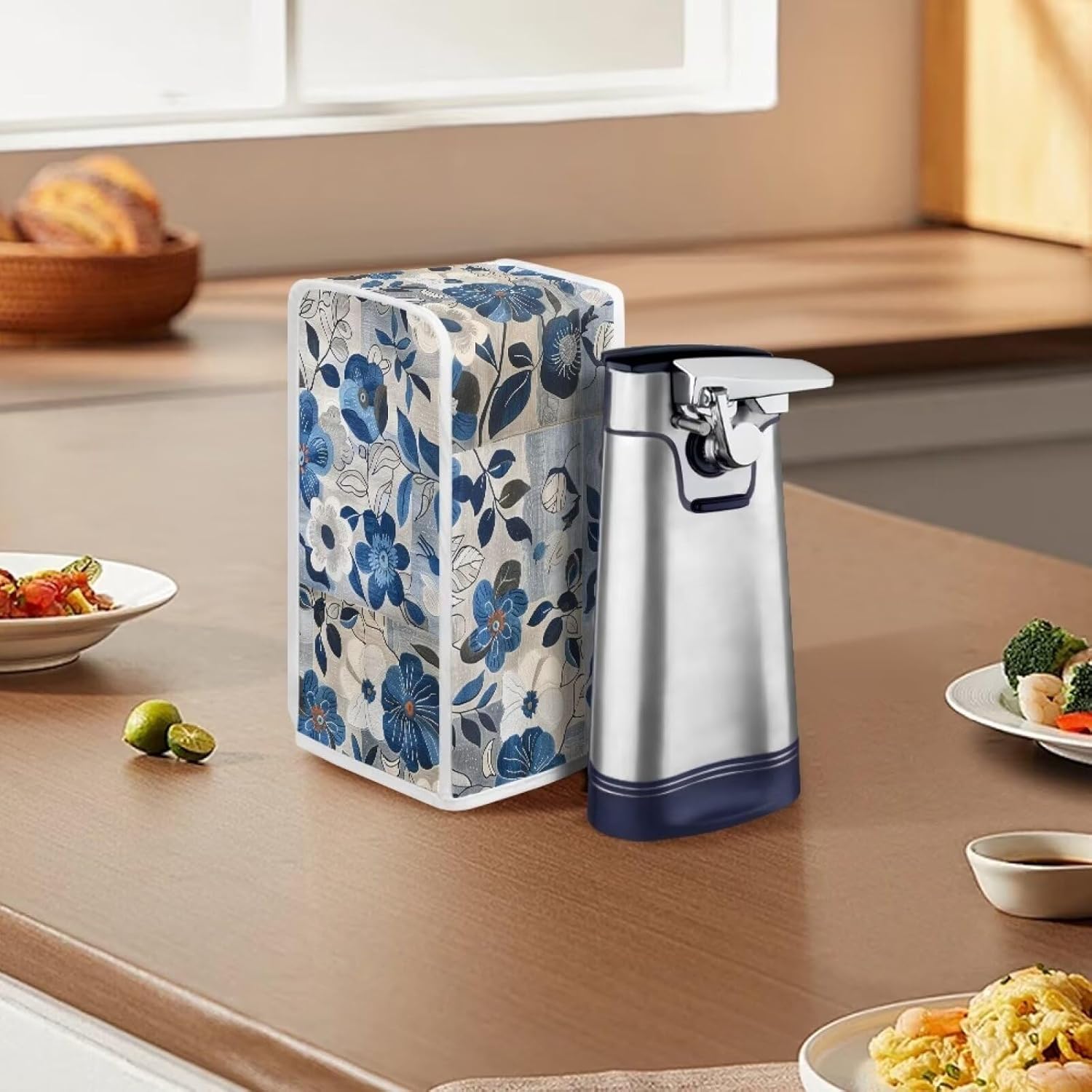 Blue Flower Desk Cover for Manual Can Opener