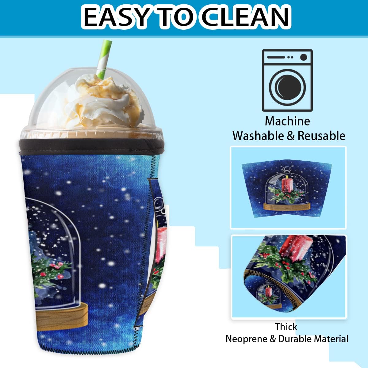Christmas Candle Reusable Coffee Cup Sleeve With Handle