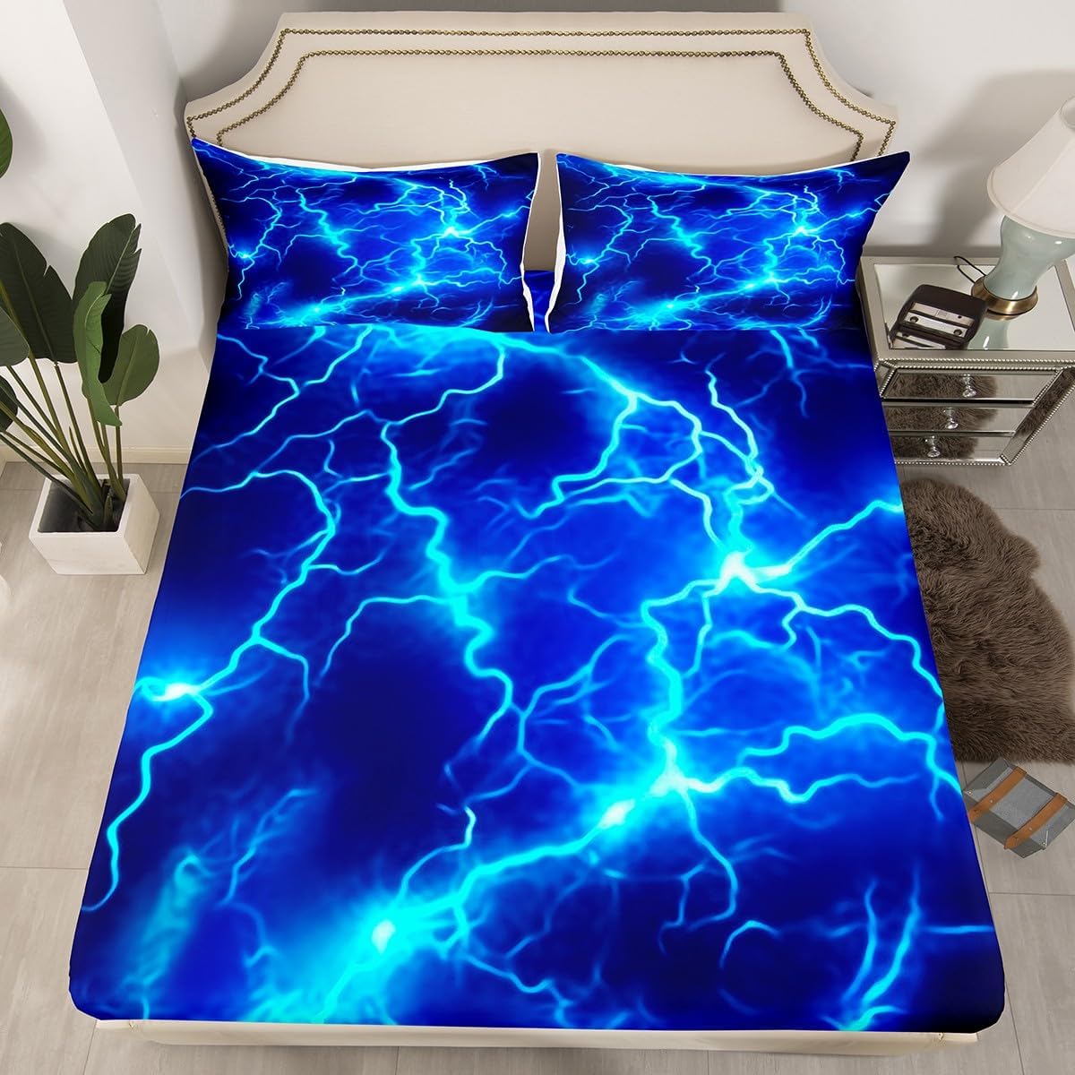 Feelyou Kids Toddler Blue Lightning Bed Sheet Set with Deep Pocket