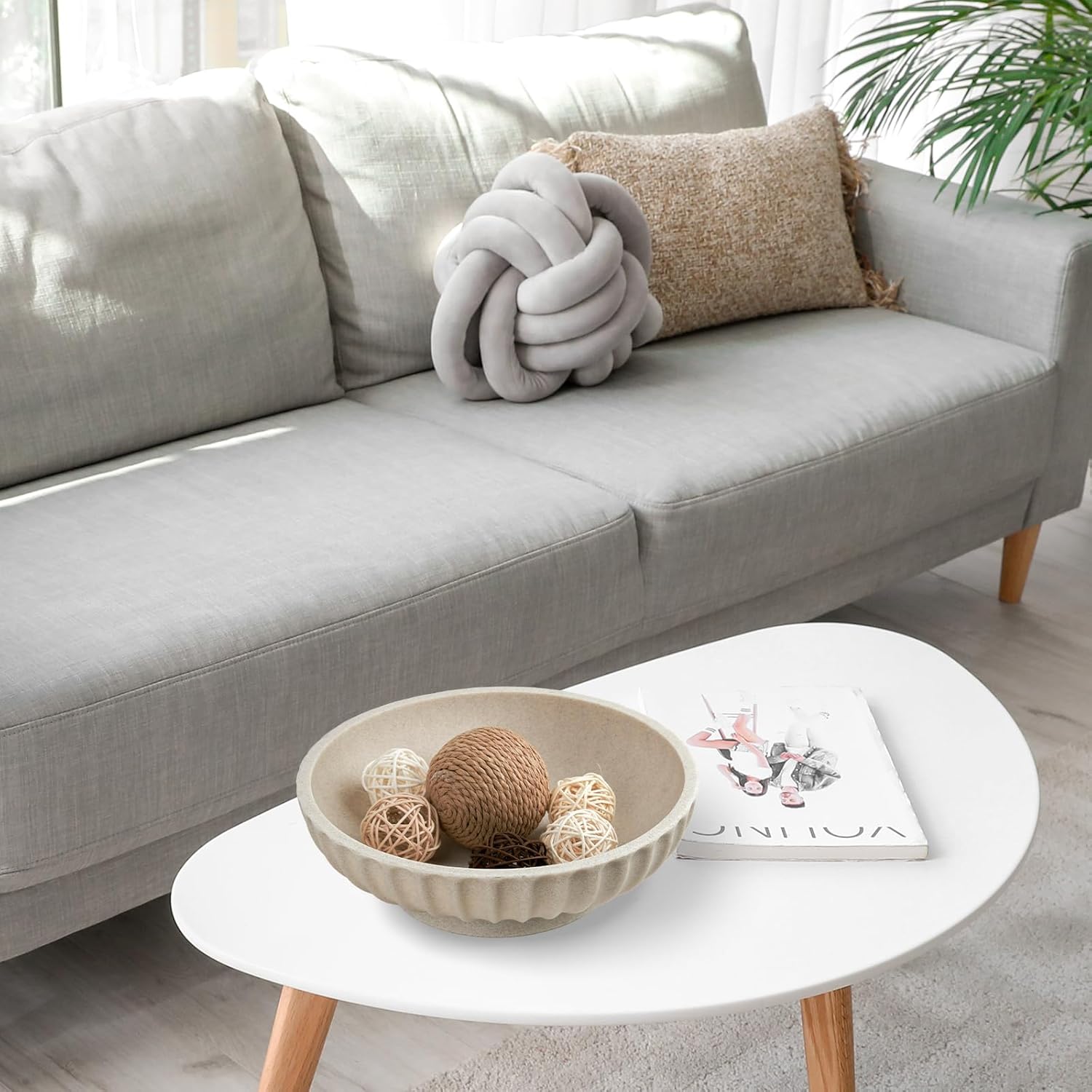 Deobath Large Decorative Bowl - Artificial Stone Beige