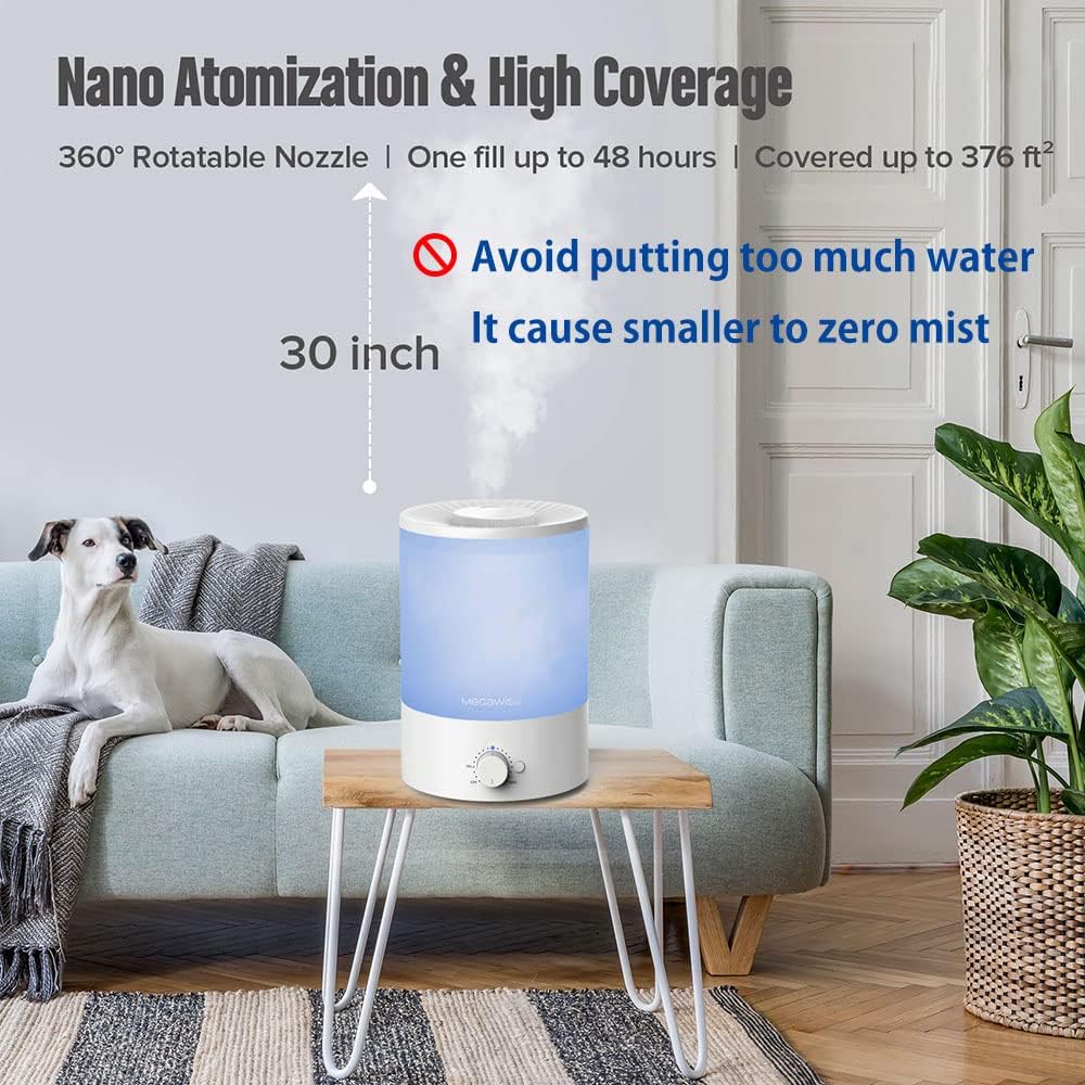 MegaWise Cool Mist Humidifier with Essential Oil Diffuser and Night Light