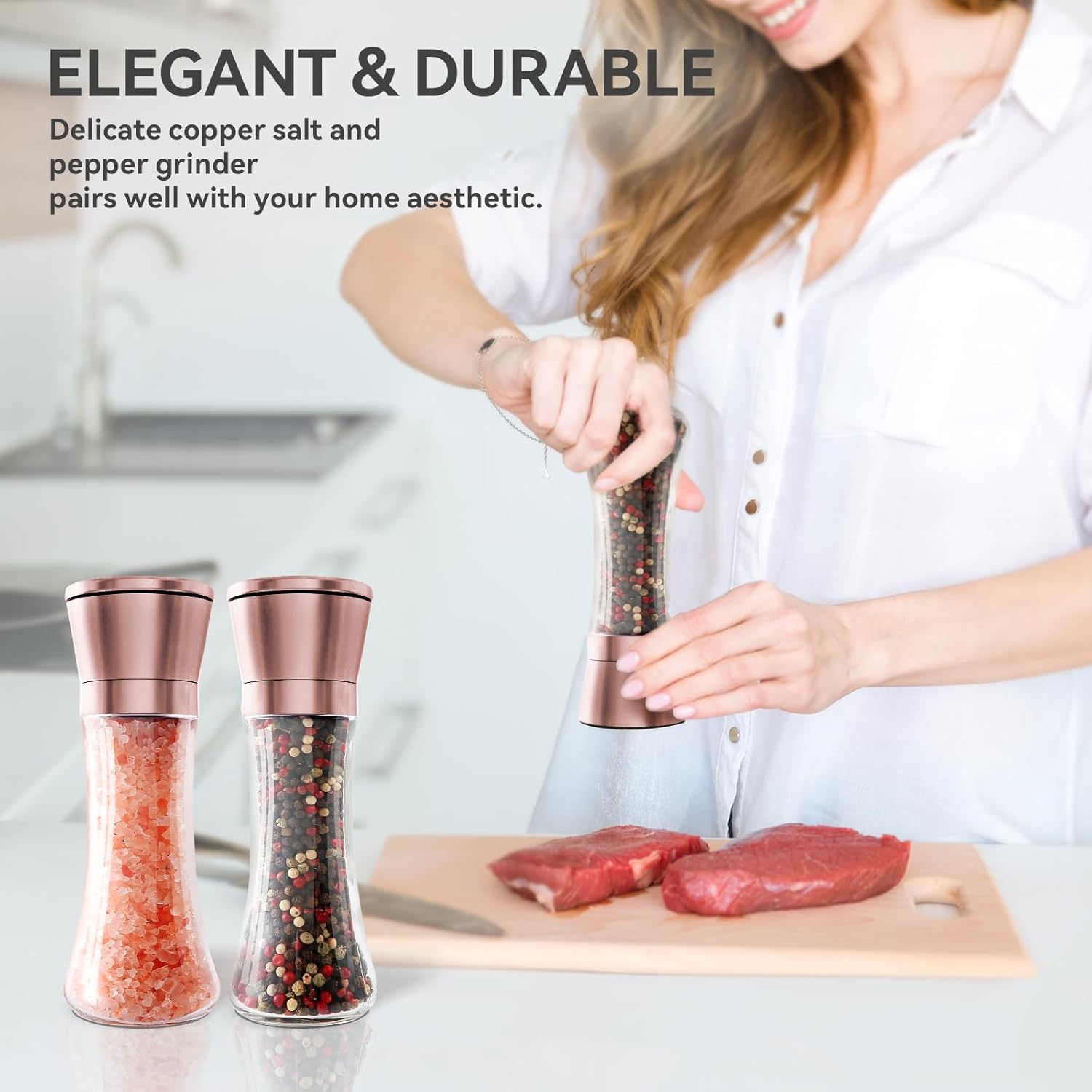 Bonris Salt and Pepper Grinder Set with Adjustable Coarseness