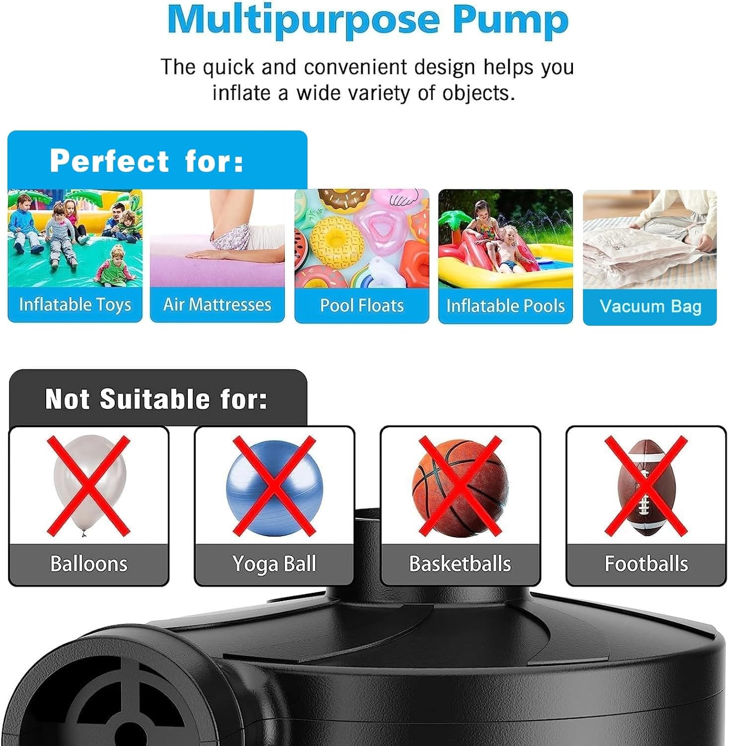 Electric Air Pump with 3 Nozzles for Inflatable Mattresses and More