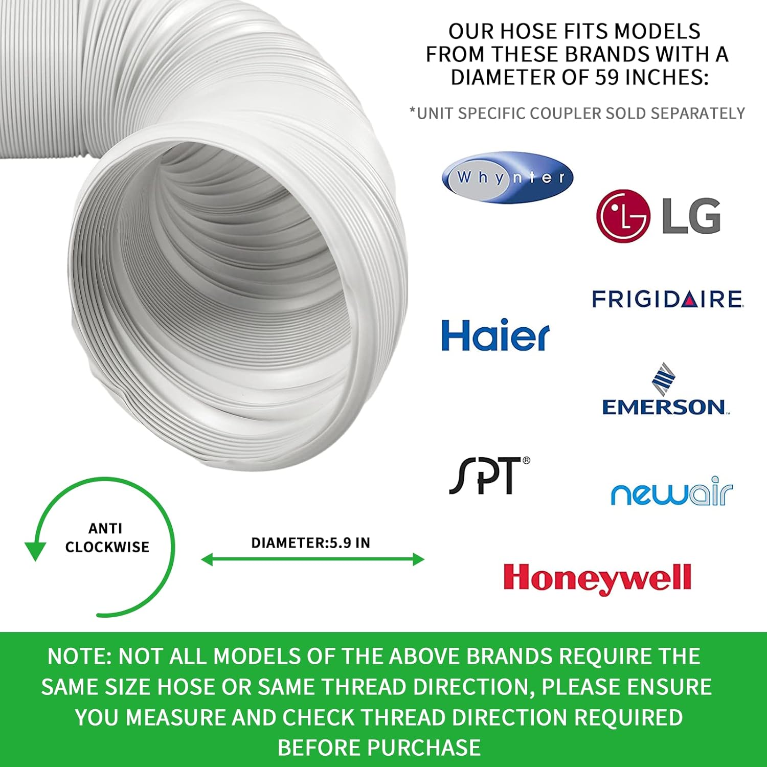 Foozet 59 Inch AC Hose with Anti-Clockwise Thread