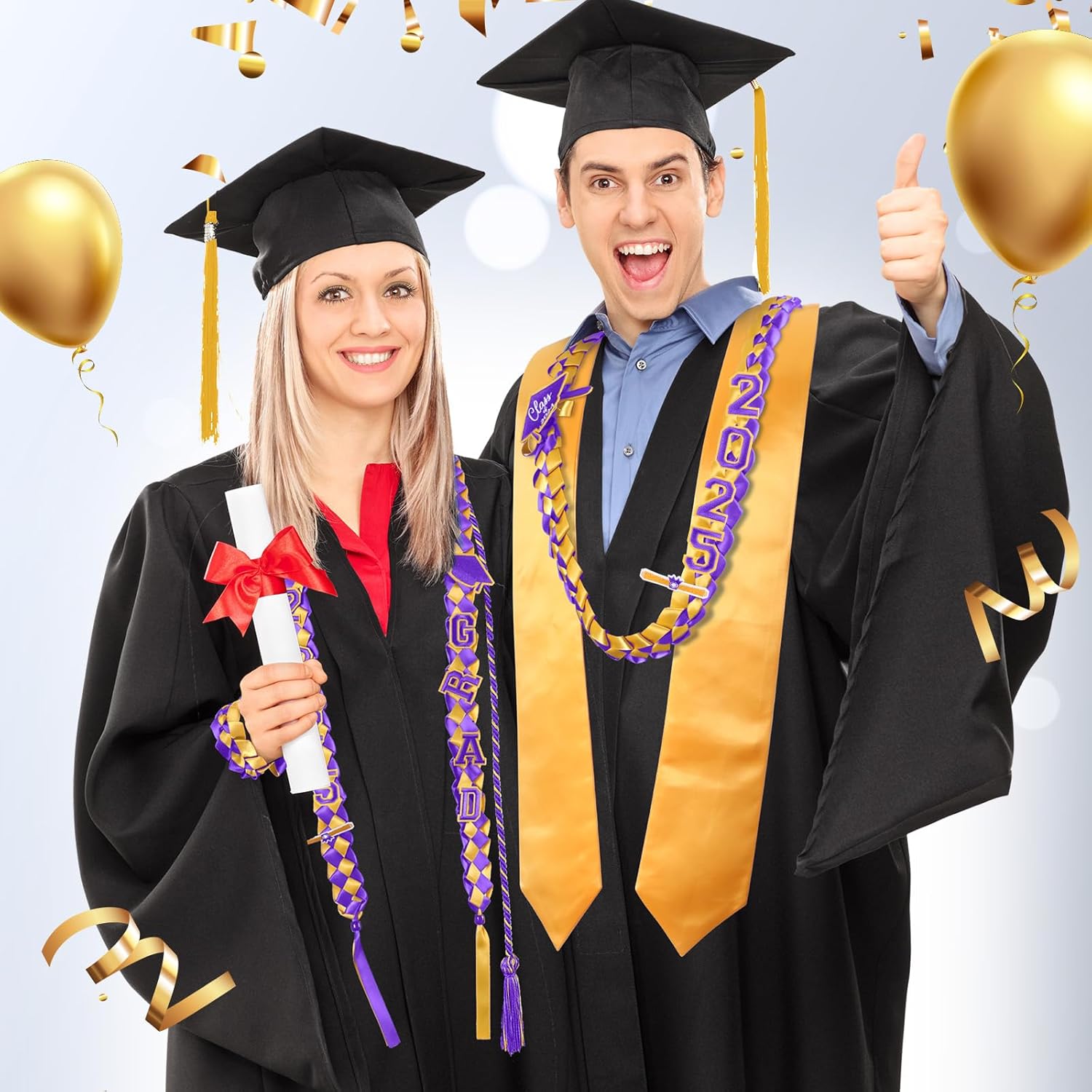18 Pcs Graduation Leis Stole Honor Cords Purple Gold