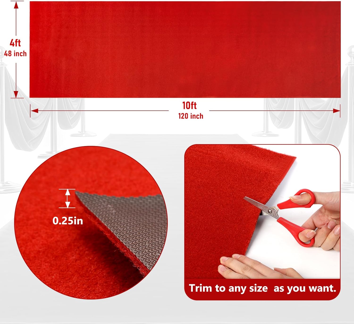 4ft x 10ft Extra Thick Red Carpet Runner for Party and Events