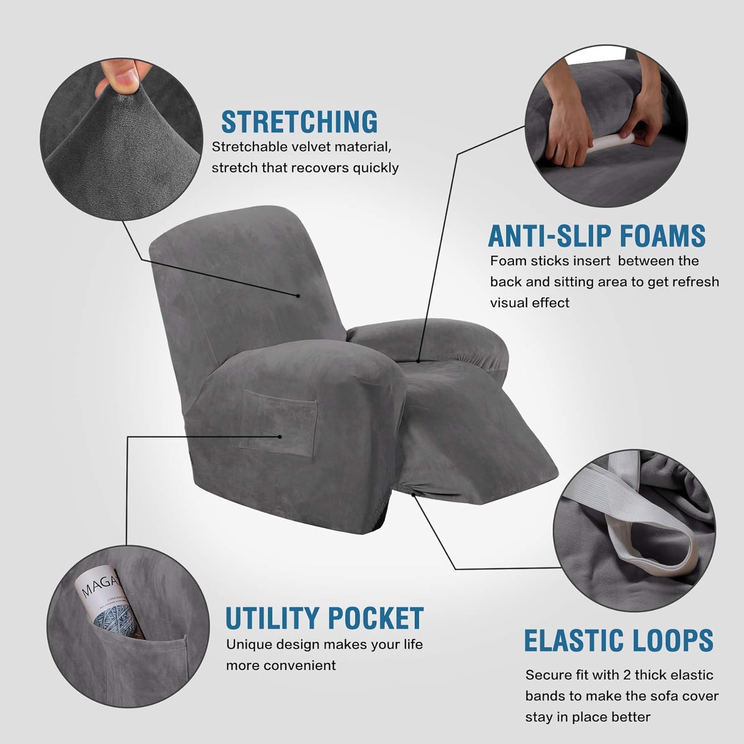 HVERSAILTEX Velvet Plush Recliner Chair Cover 1-Piece