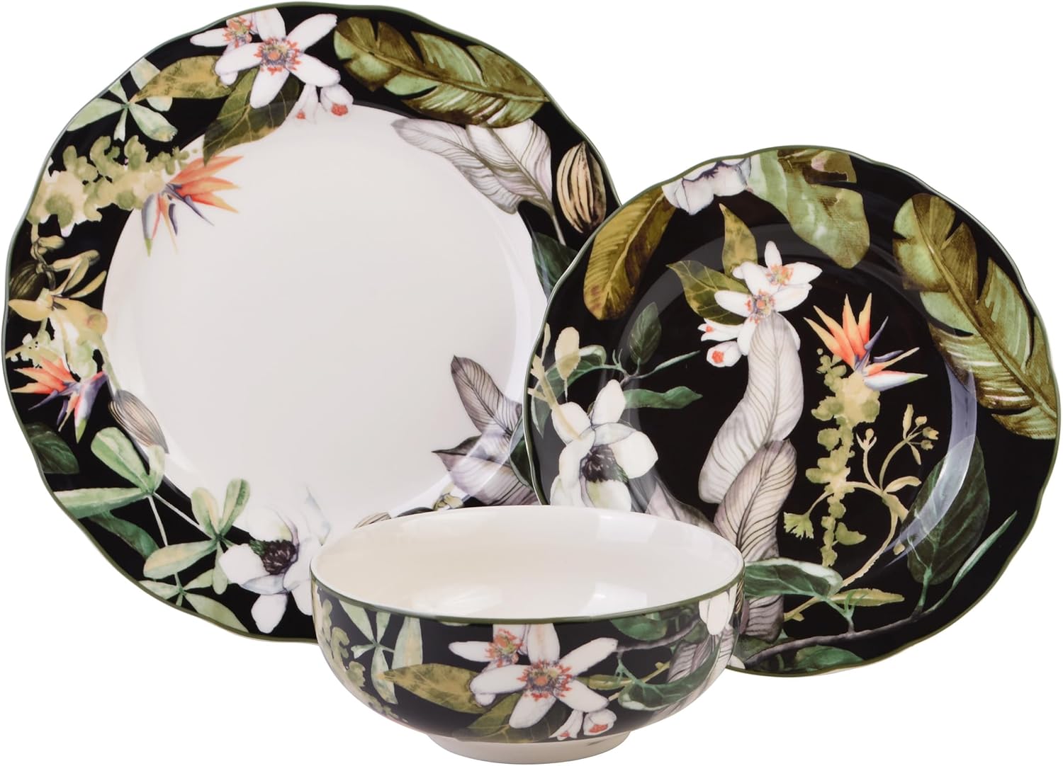222 Fifth Borneo Black 12-Piece Dinnerware Set