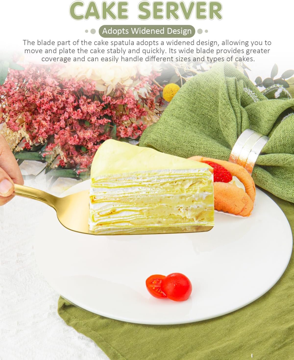 FTAKRY 13-Inch Cake Cutting Set with Server Gold