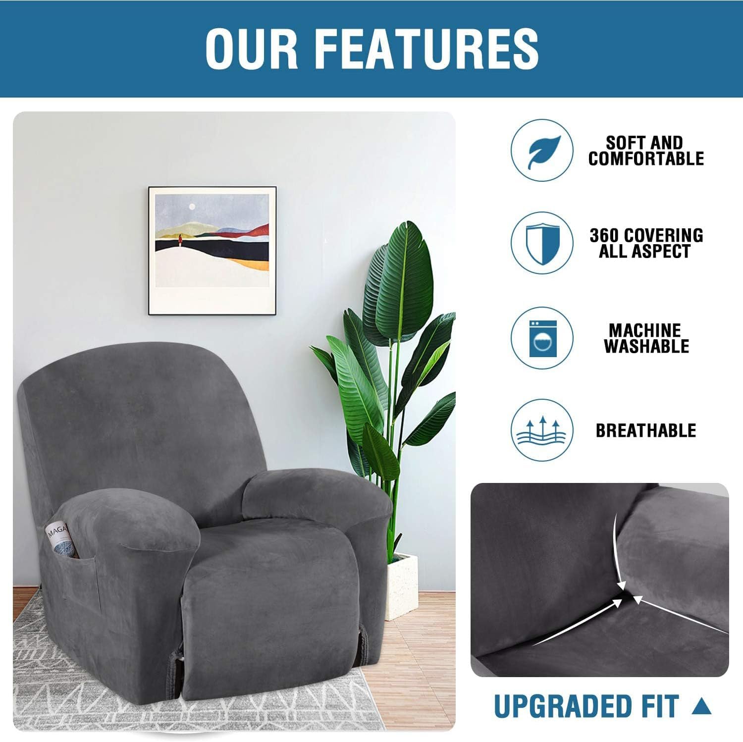 HVERSAILTEX Velvet Plush Recliner Chair Cover 1-Piece