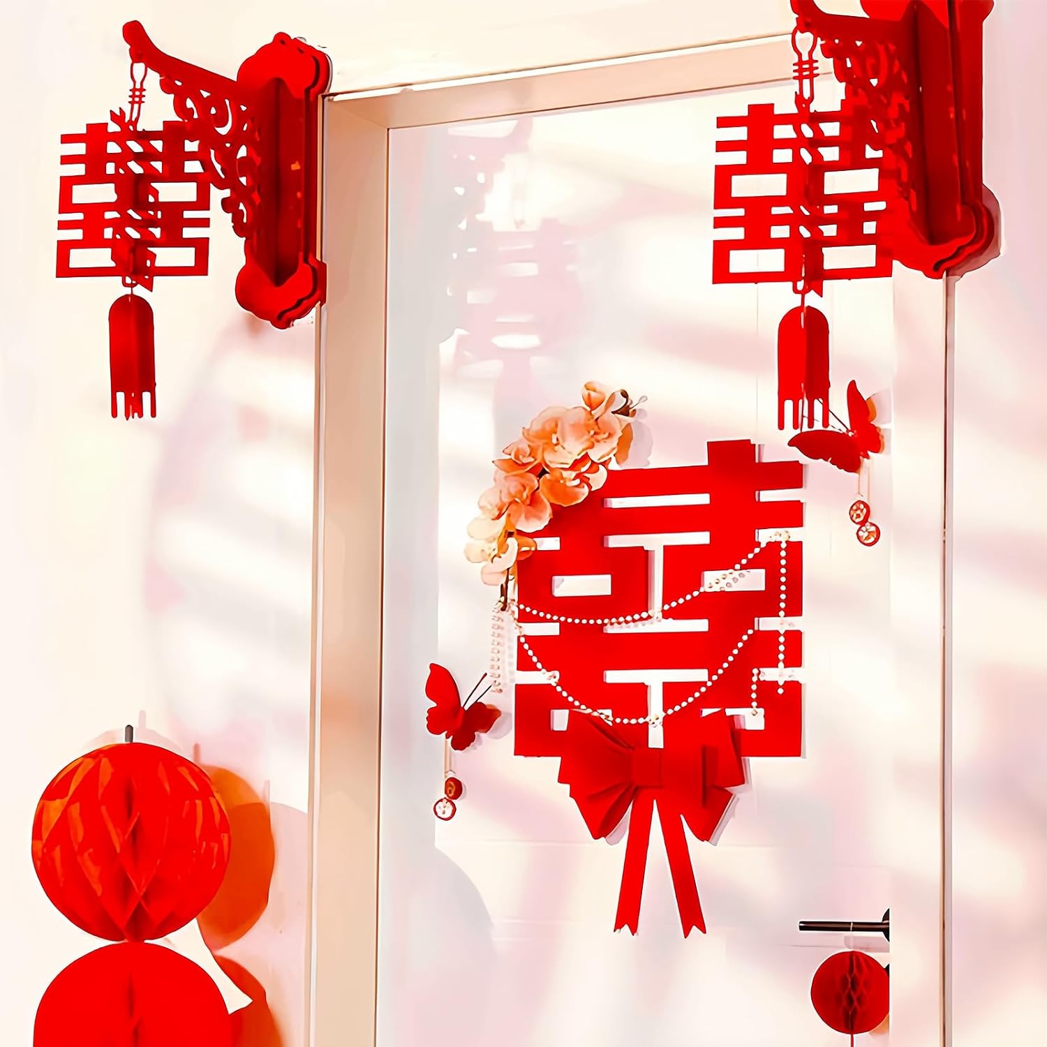 Chinese Double Happiness Wedding Room Decor Set Traditional Style