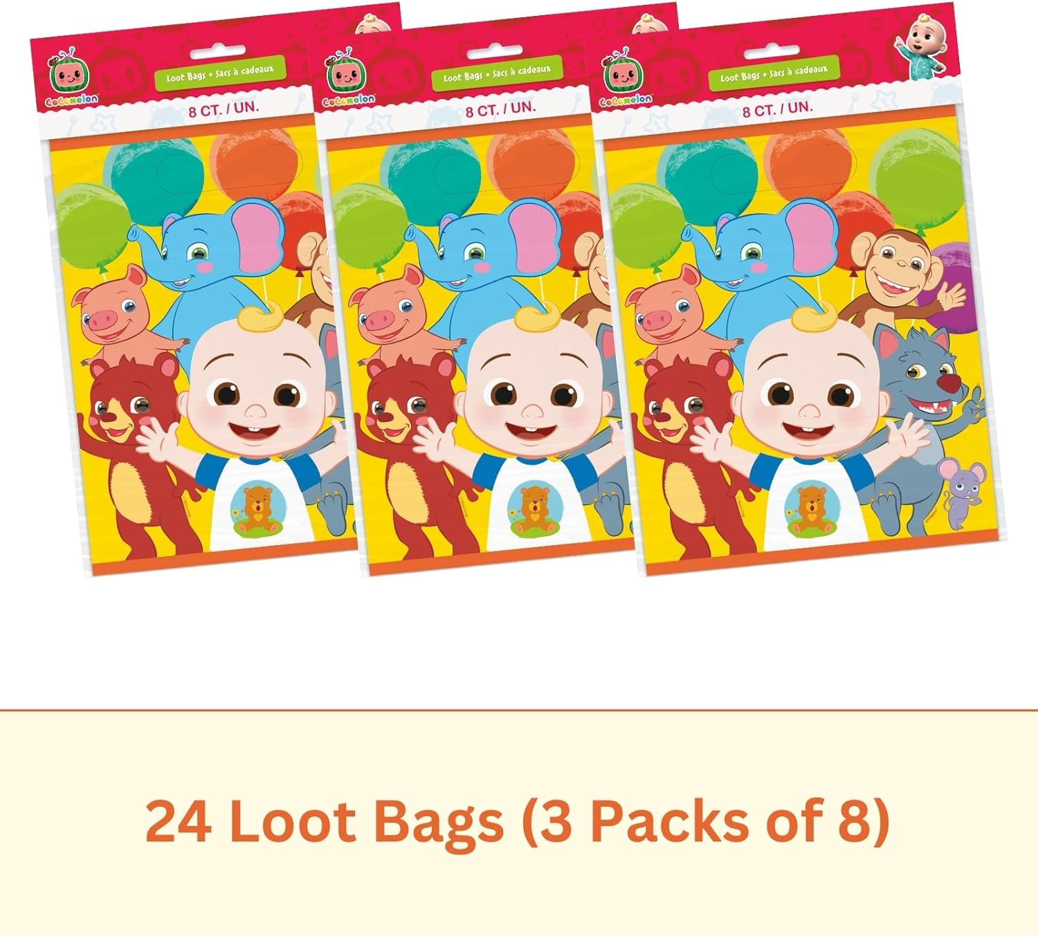 Unique Cocomelon Goodie Bags Set - 24 Plastic Party Favor Bags