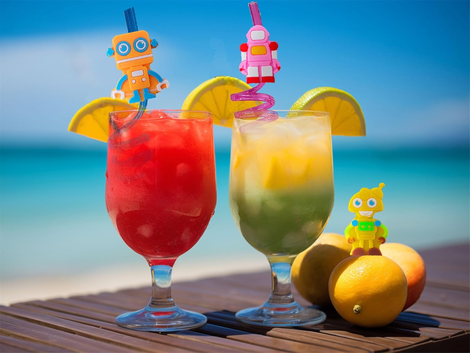 24 Packs Robot Themed Reusable Plastic Straws for Birthday Party Favors