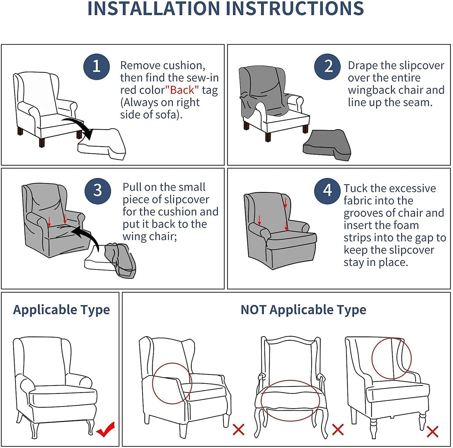 Eco-Ancheng 2 Piece Wingback Chair Slipcover