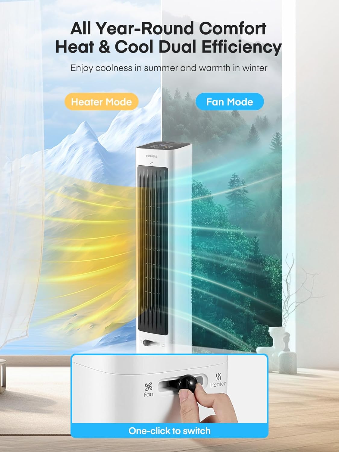 FOHERE Oscillating Tower Fan and Heater Combo - 379 Inch