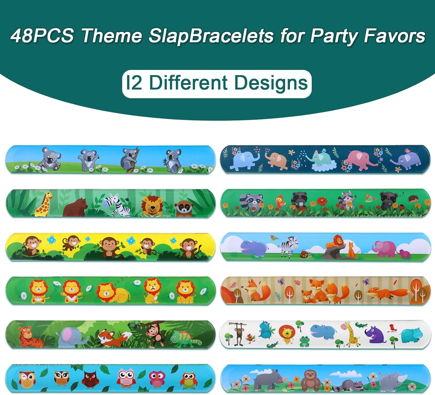 48 PCS Jungle Safari Slap Bracelets Wristbands
