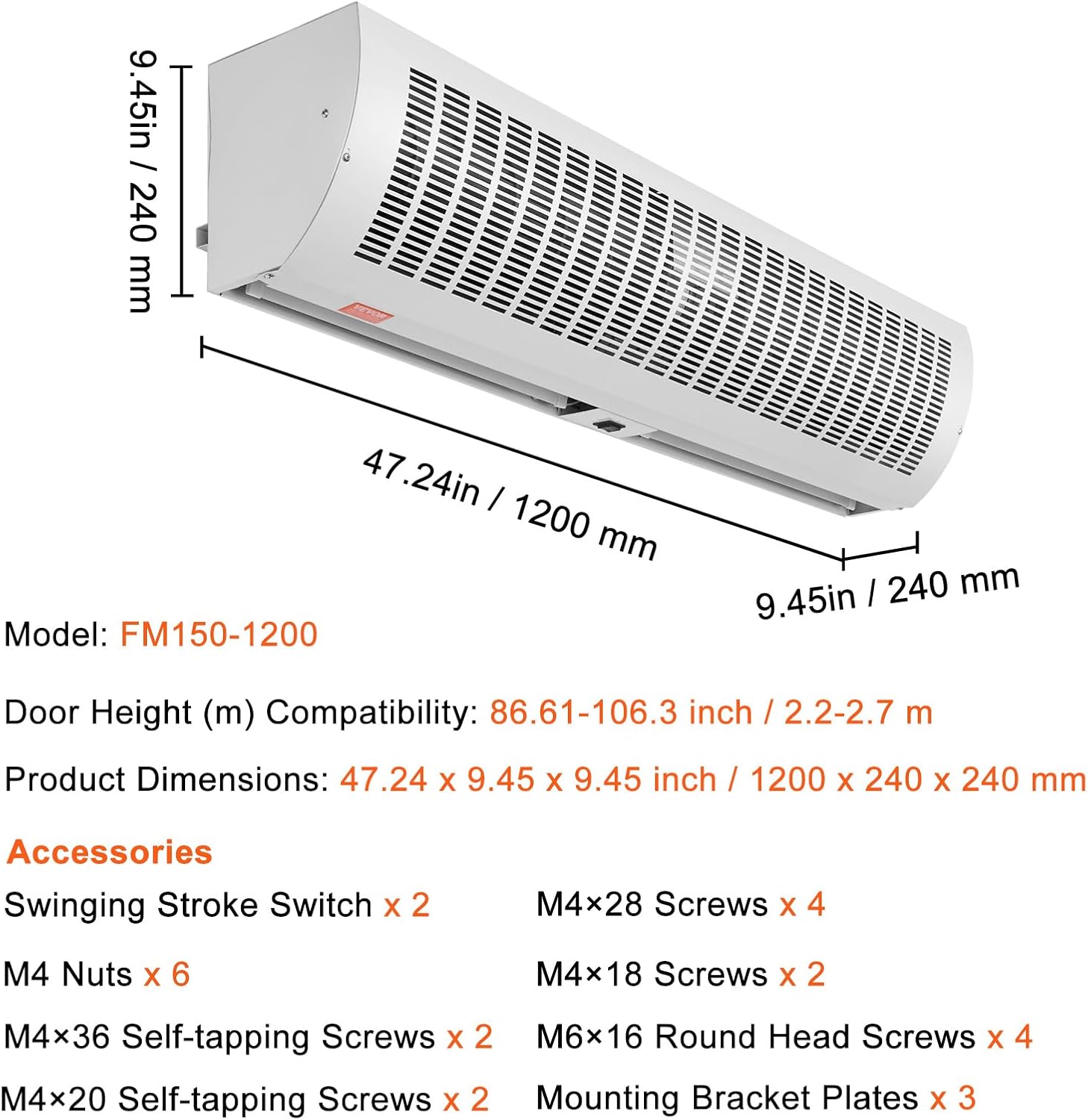 VEVOR 48 Inch Wall-Mounted Air Curtain Fan