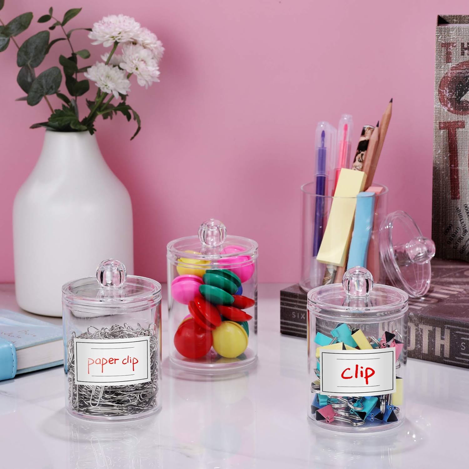 AOZITA 3 Pack Acrylic Q-Tip Holder Dispenser Set