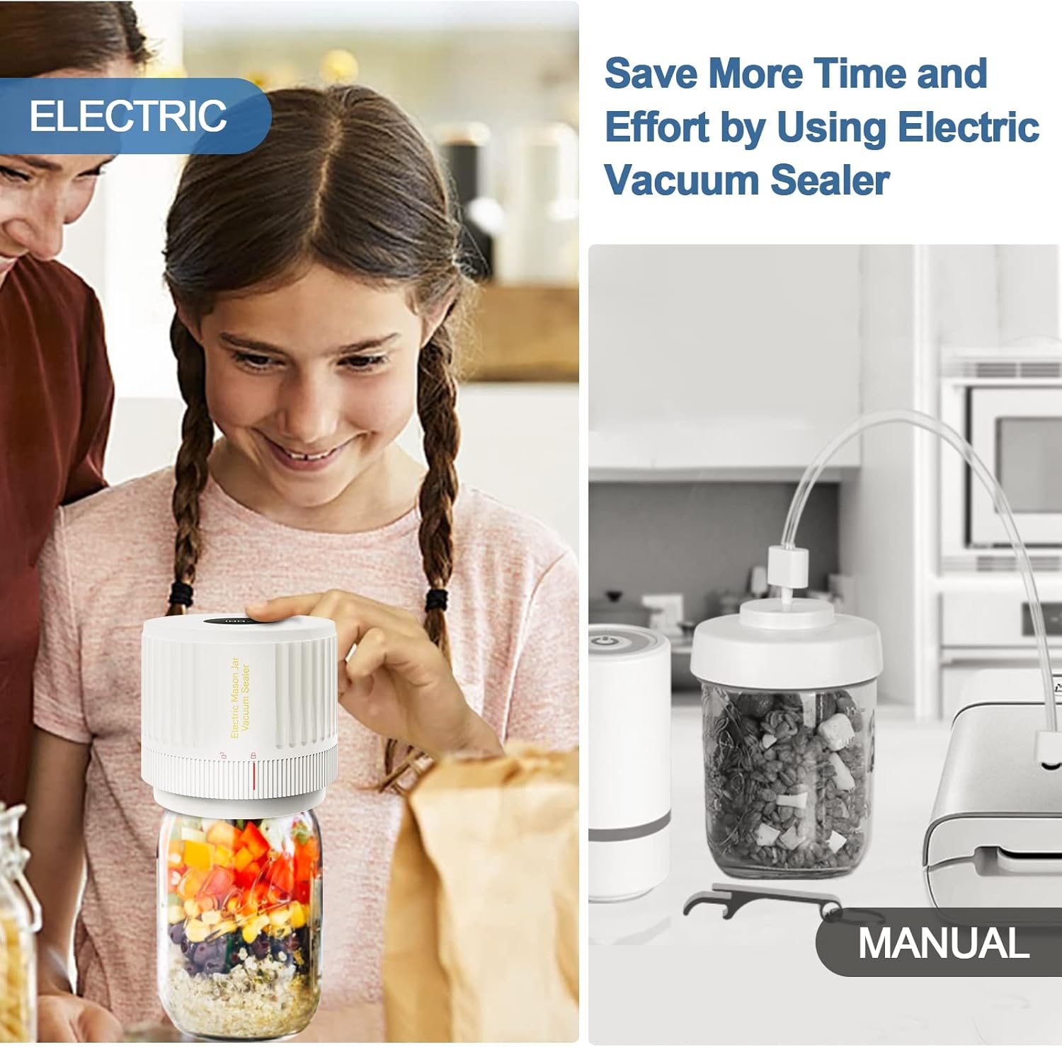 Oxlimkee Electric Mason Jar Vacuum Sealer Cordless White