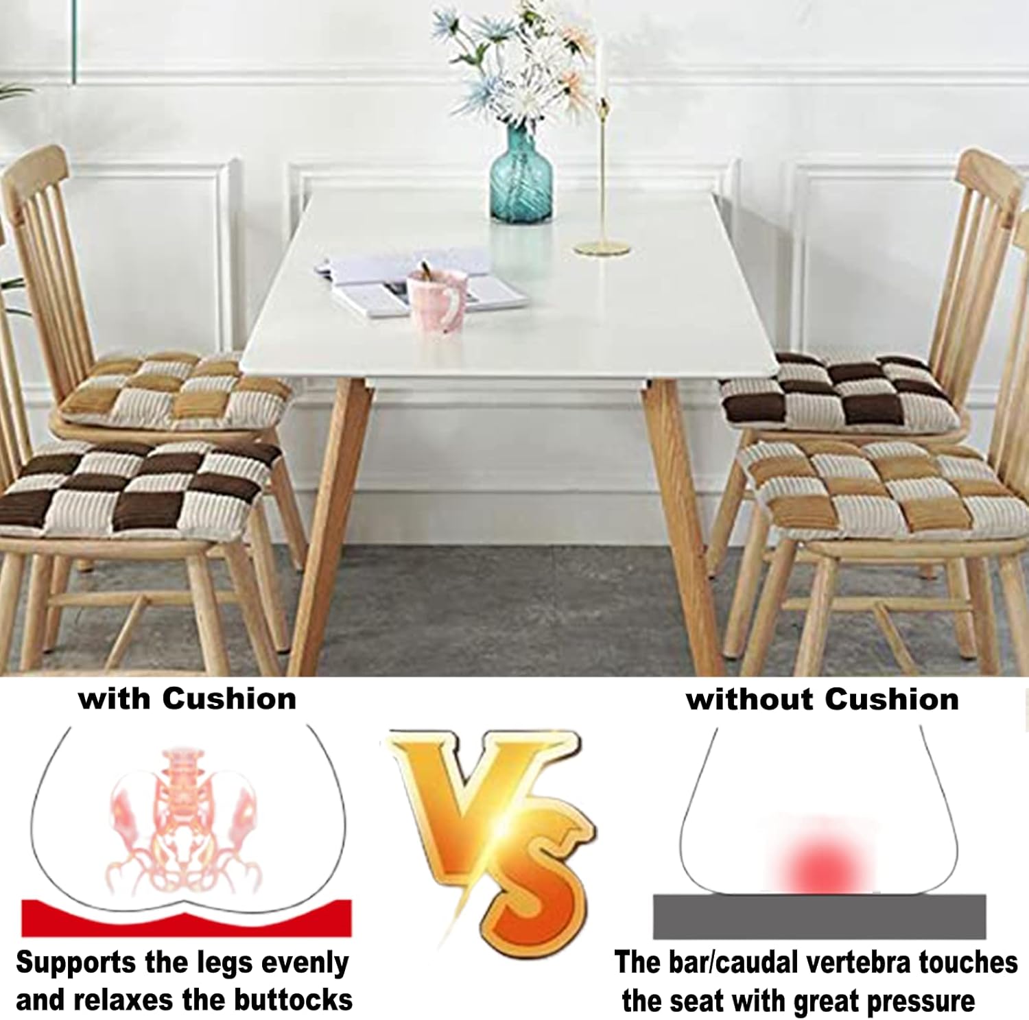 Non Slip Chair Pads with Ties 40cm Set of 2