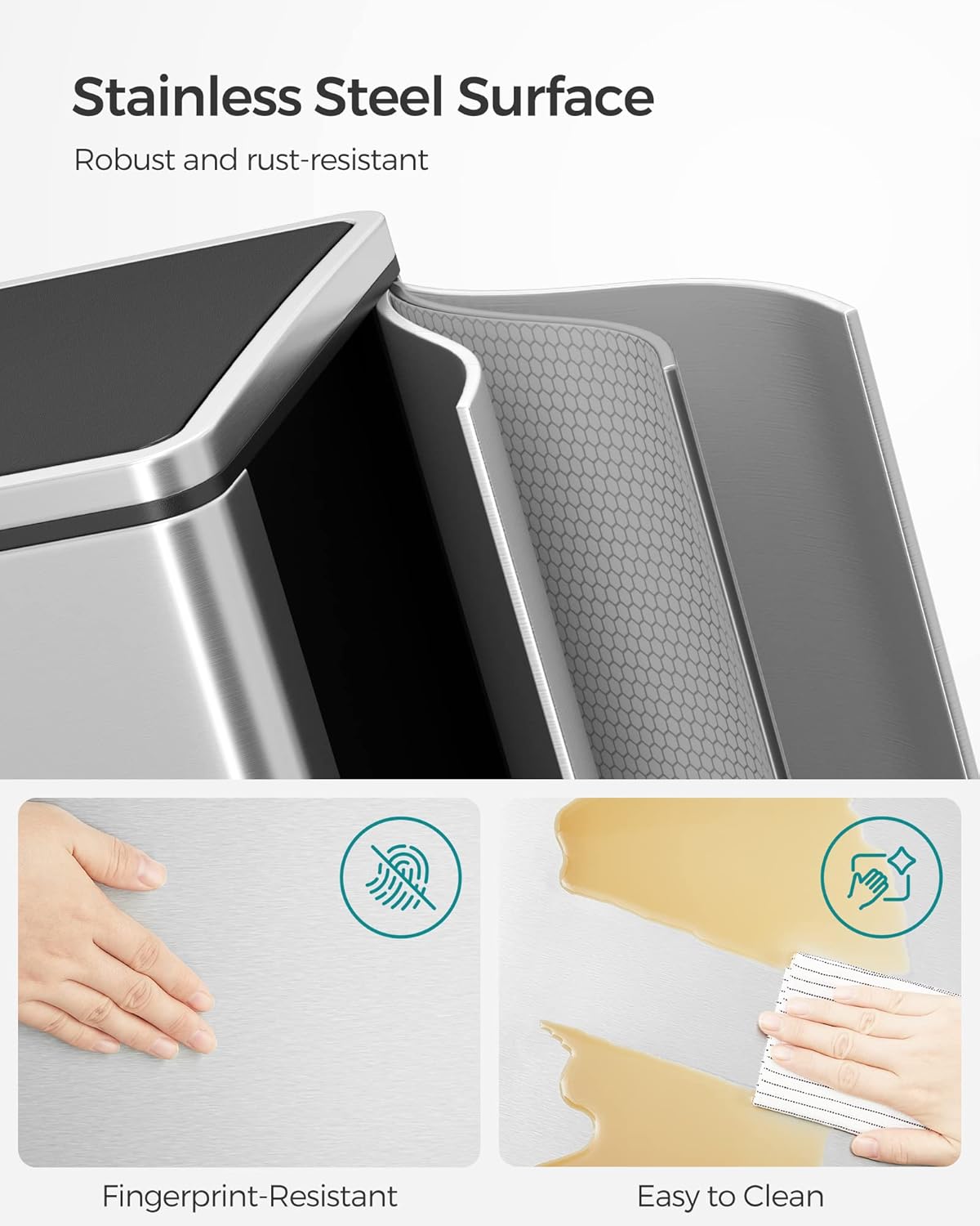 SONGMICS Trash Can with 2 Compartments and Hinged Lids