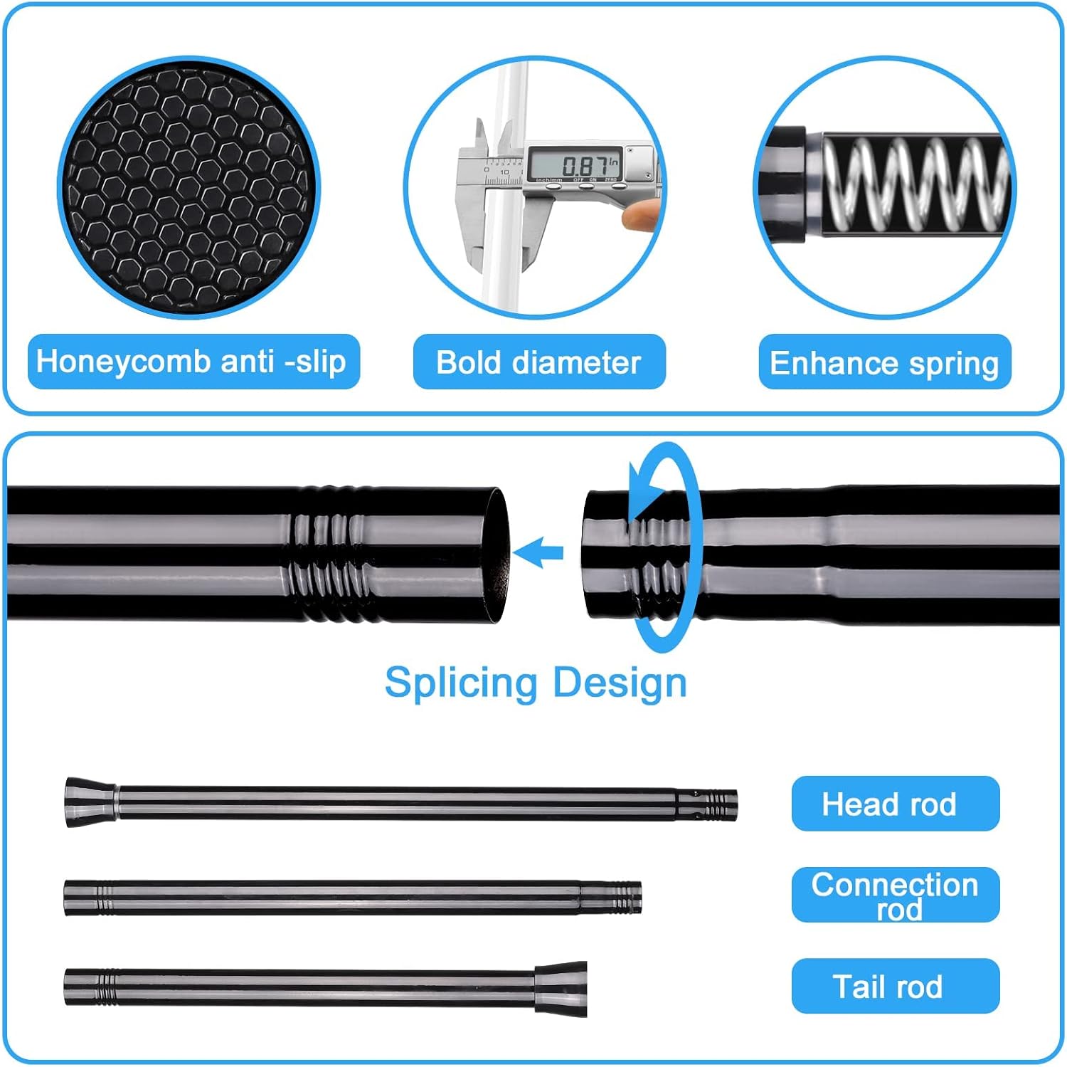 ZipGlo Black Tension Curtain Rod 28-48 Inch Adjustable No Drilling