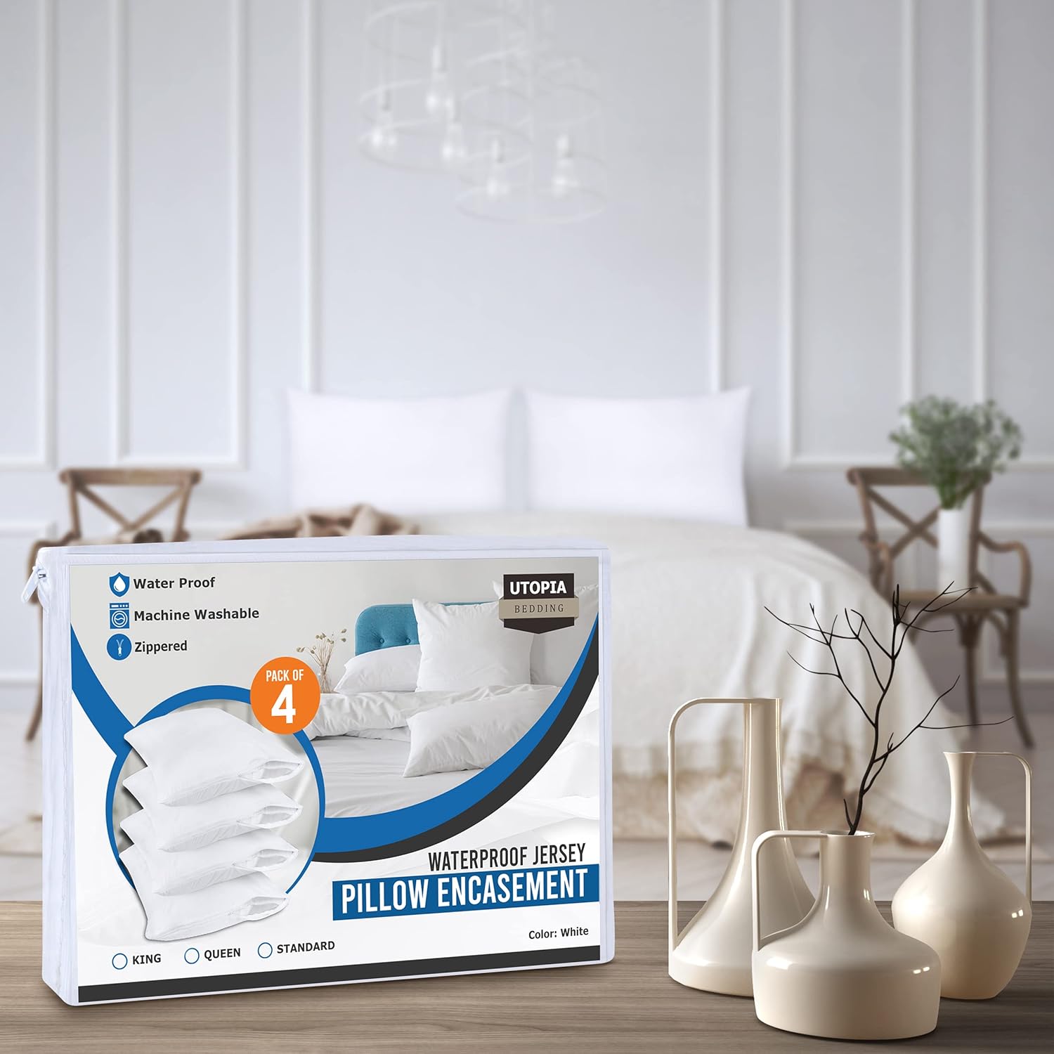 Utopia Bedding Waterproof Pillow Protectors Set of 4