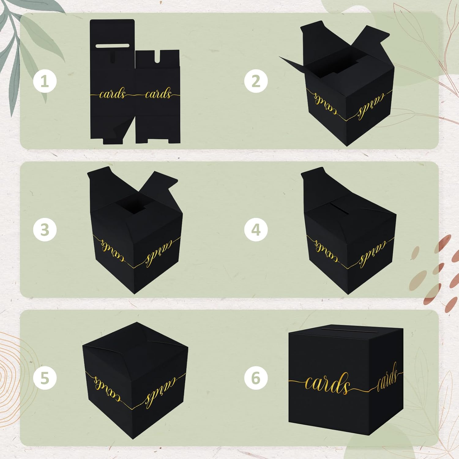 QIKSION Gold Foil Black Card Box for Graduation and Wedding