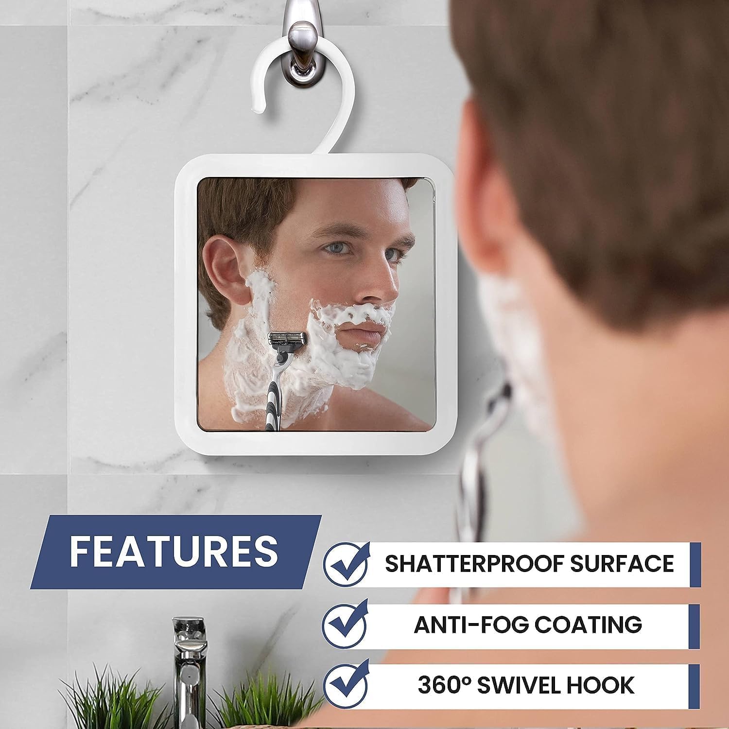 Mirrorvana Hangable Fogless Shower Mirror with 360 Swivel Hook