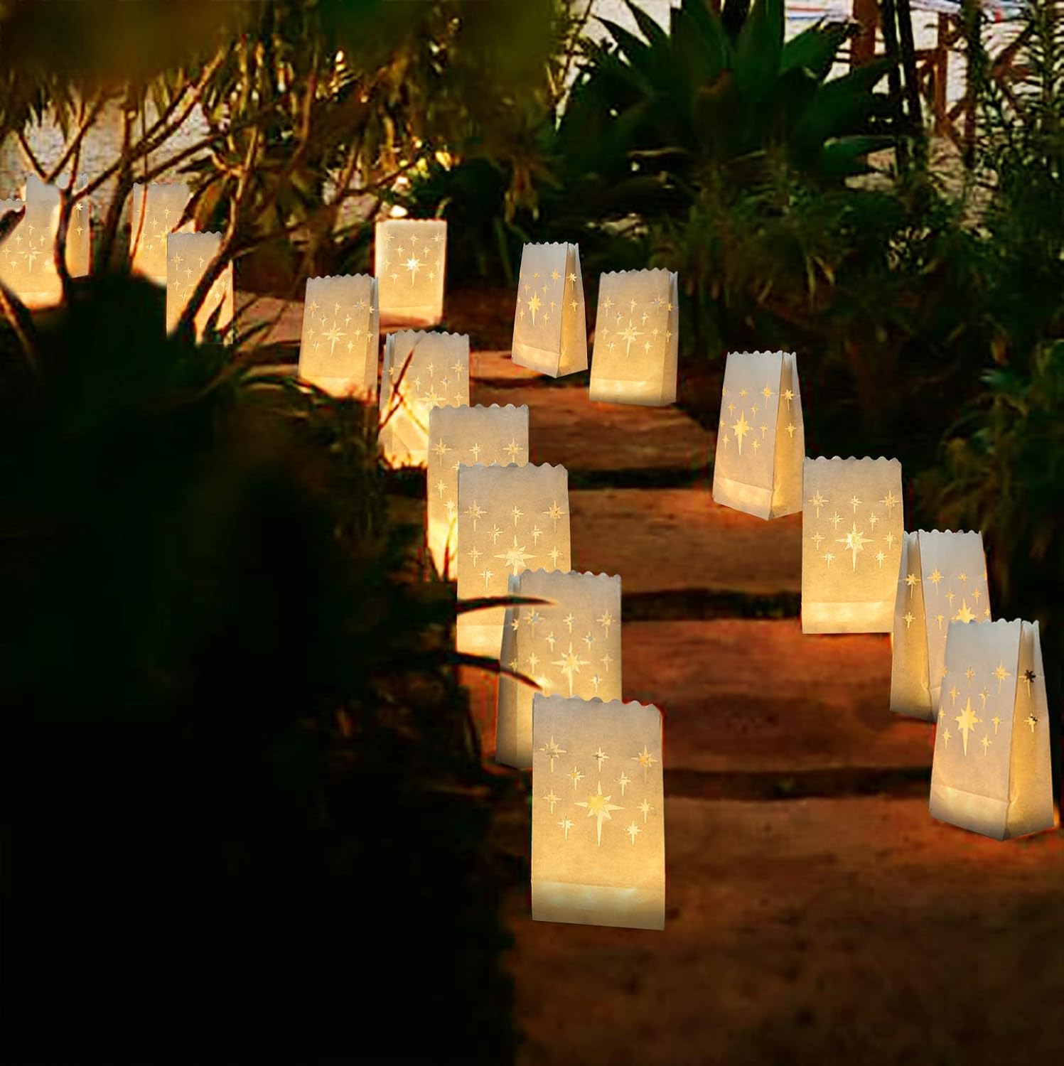 Homemory White Luminary Bags with Stars Design 24