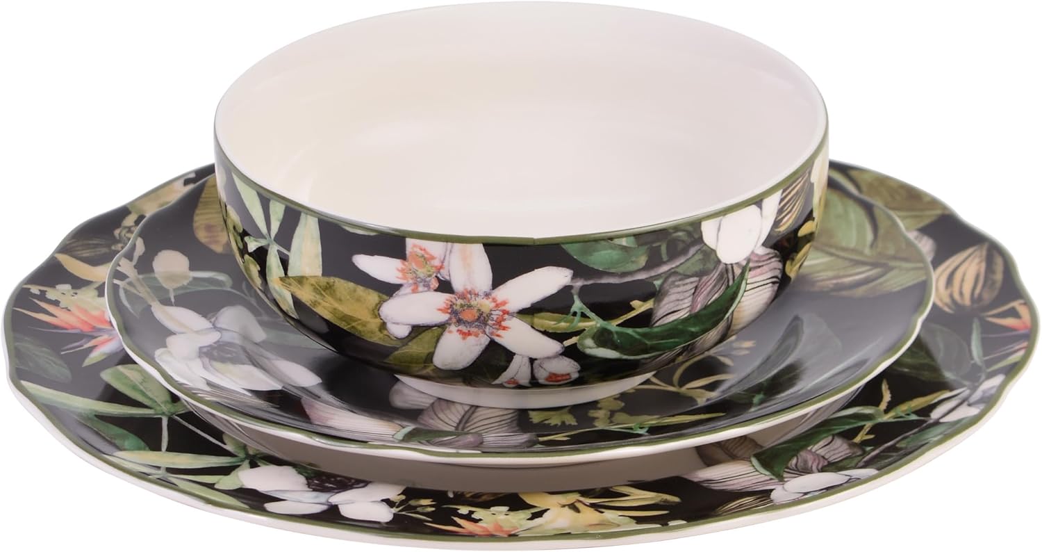 222 Fifth Borneo Black 12-Piece Dinnerware Set