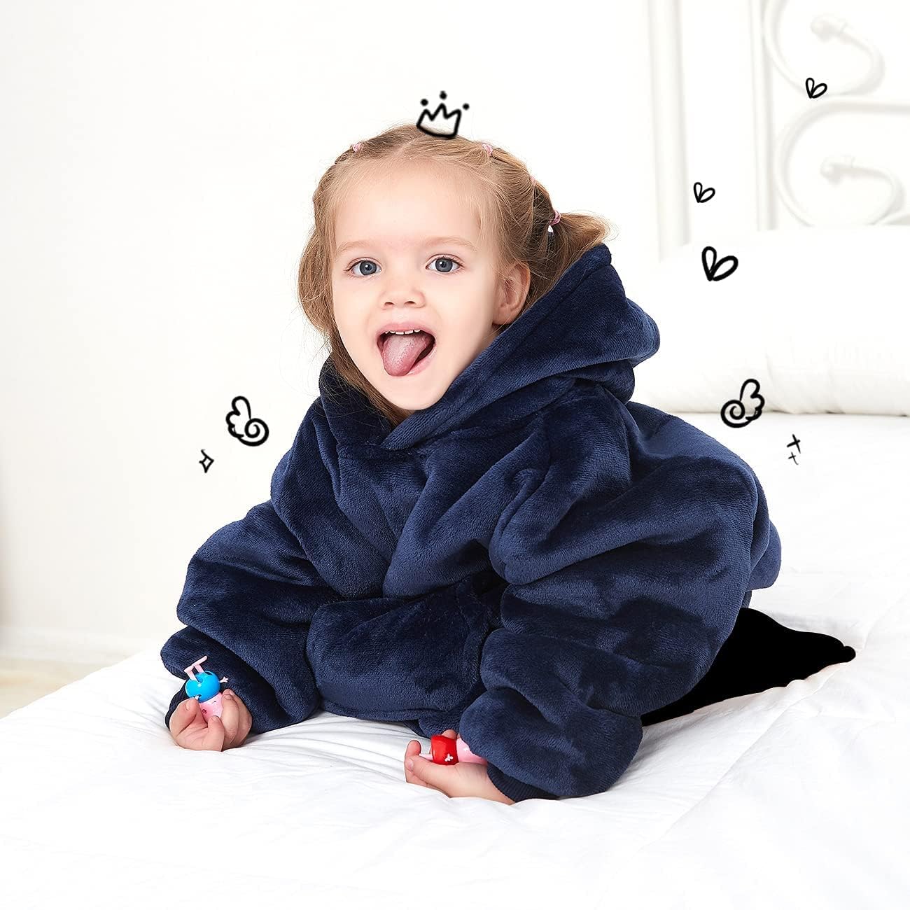 KFUBUO Wearable Blanket Hoodie for Kids 2-6 Years Navy