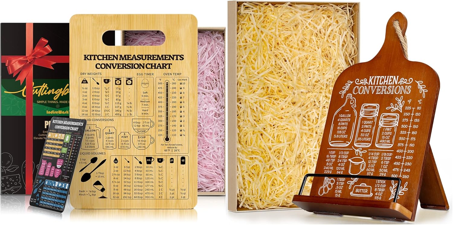 Bamboo Cutting Board with Conversion Chart and Cookbook Stand