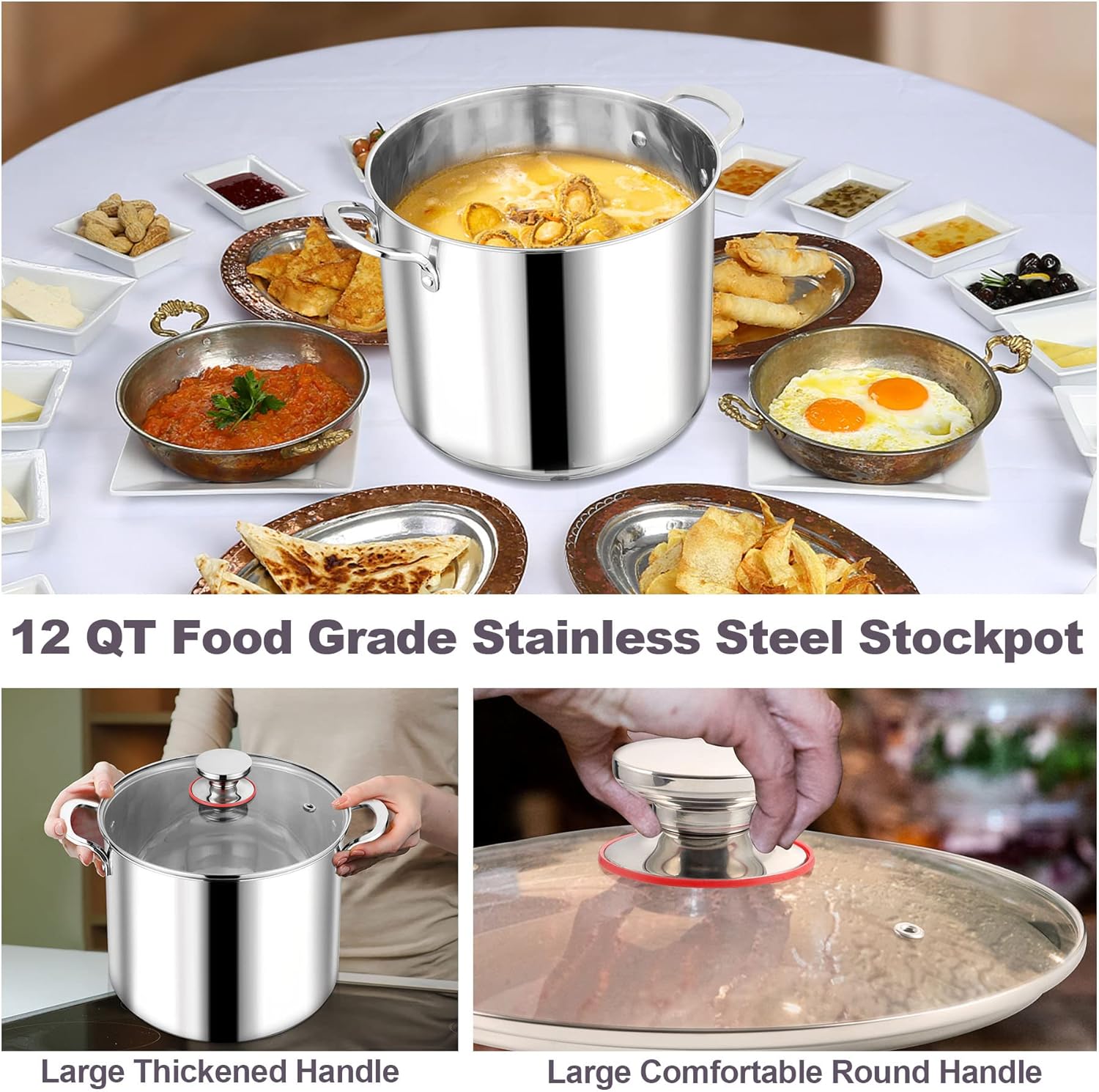 LIANYU 12QT Stainless Steel Stockpot with Lid