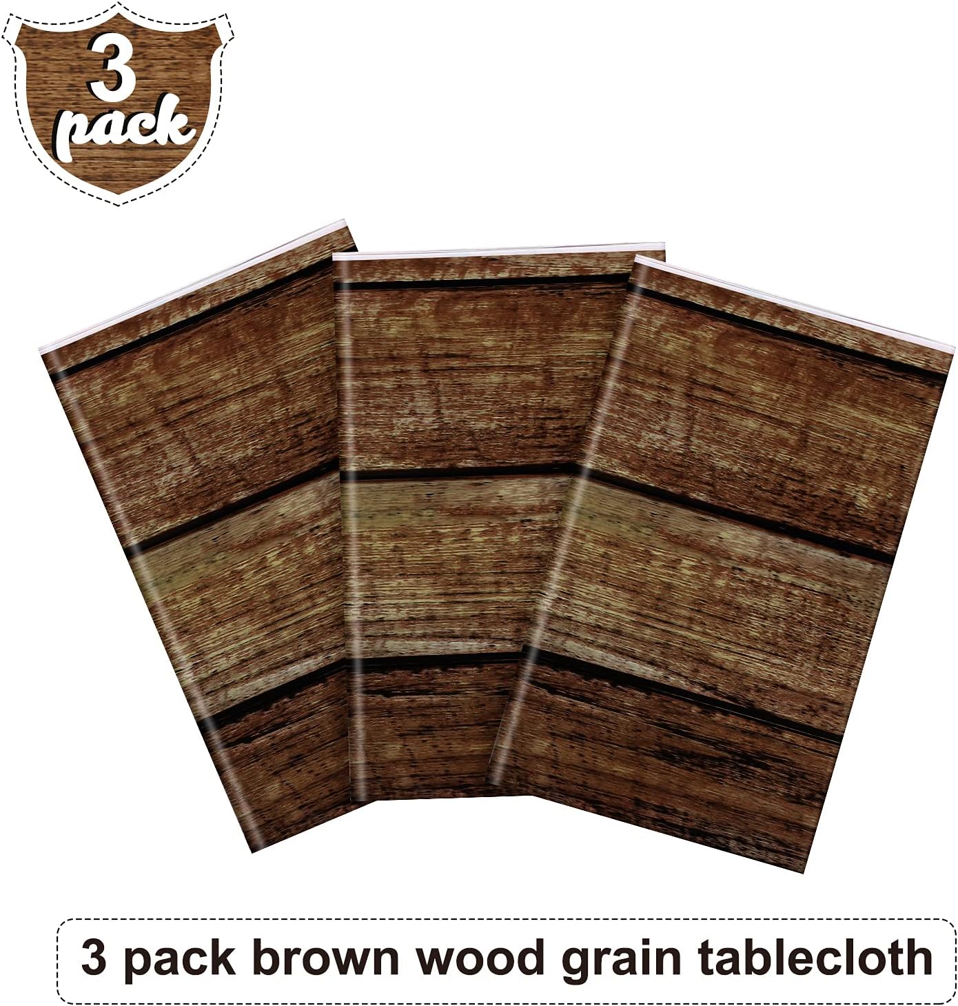 Irenare Rustic Plastic Table Covers 3 Pcs 54x108 Inches Brown Wood Grain