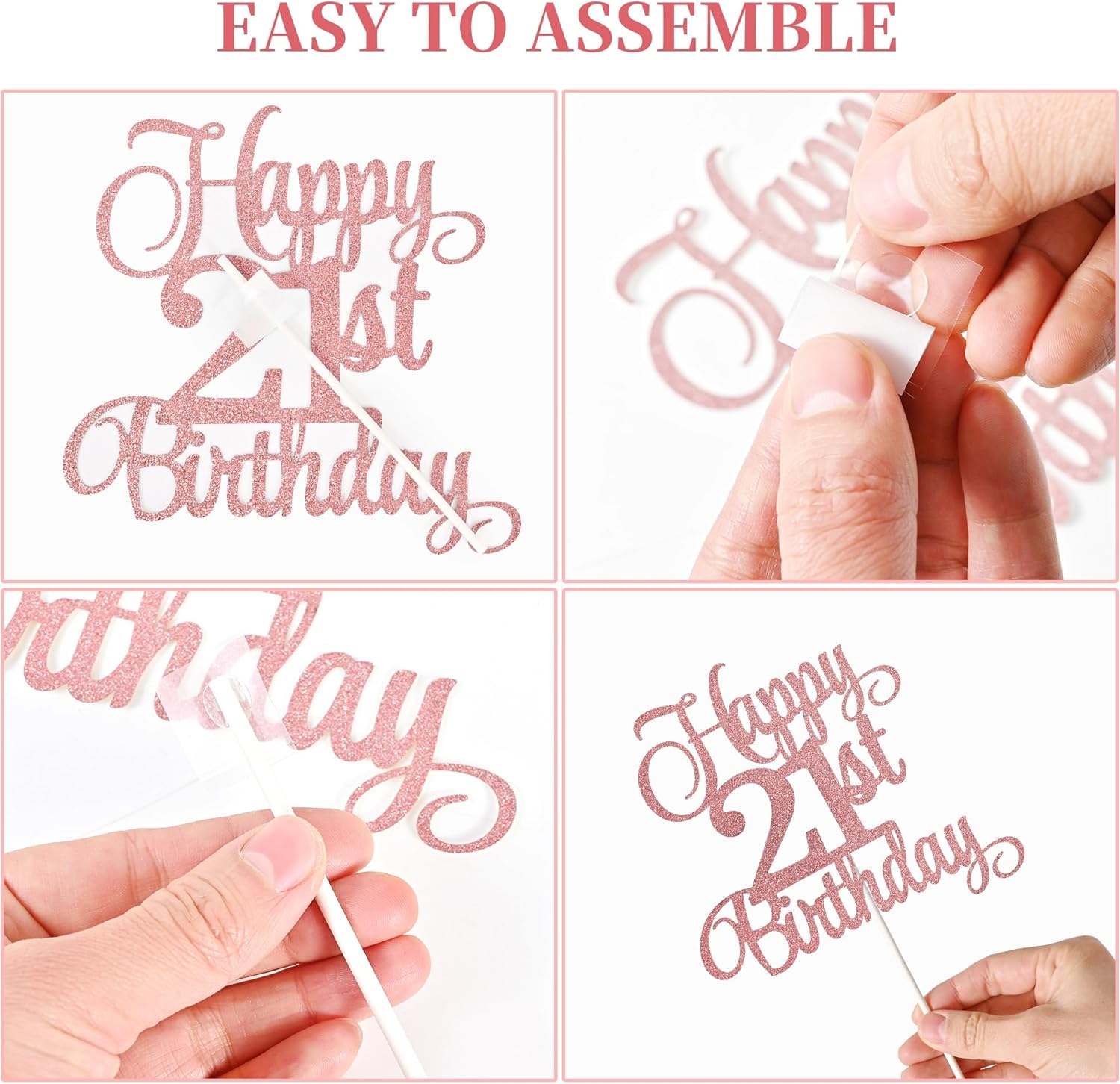 21st Birthday Cake Toppers Set with Glitter Decorations Rose Gold