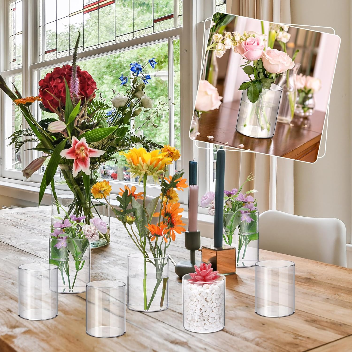 Vesici 20 Pcs Clear Plastic Cylinder Vases 4 Inch