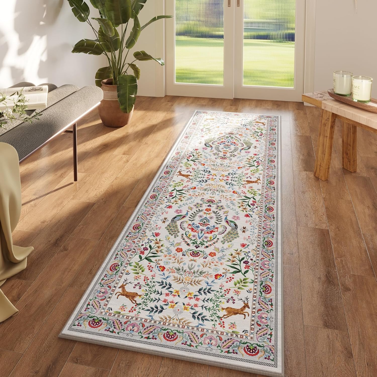 Rugcomf Floral Washable Kitchen Runner Rug 26x8