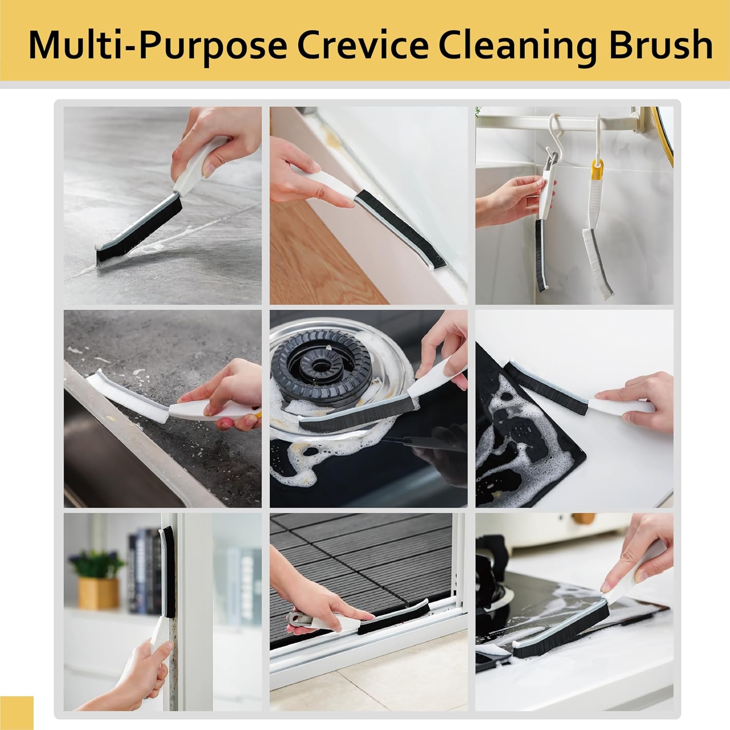 2PCS Hard Bristle Crevice Cleaning Brush for Small Spaces