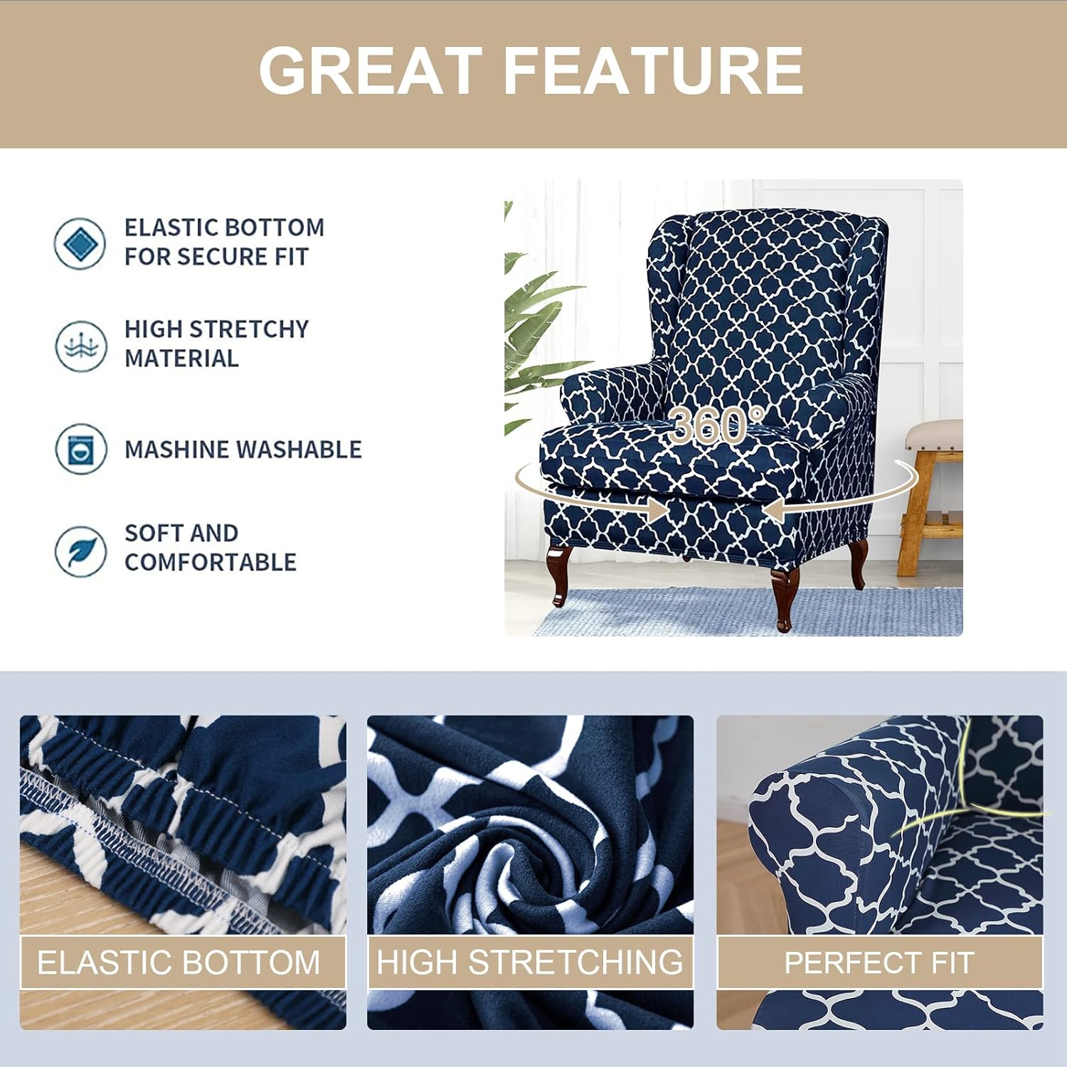 Eco-Ancheng 2 Piece Wingback Chair Slipcover