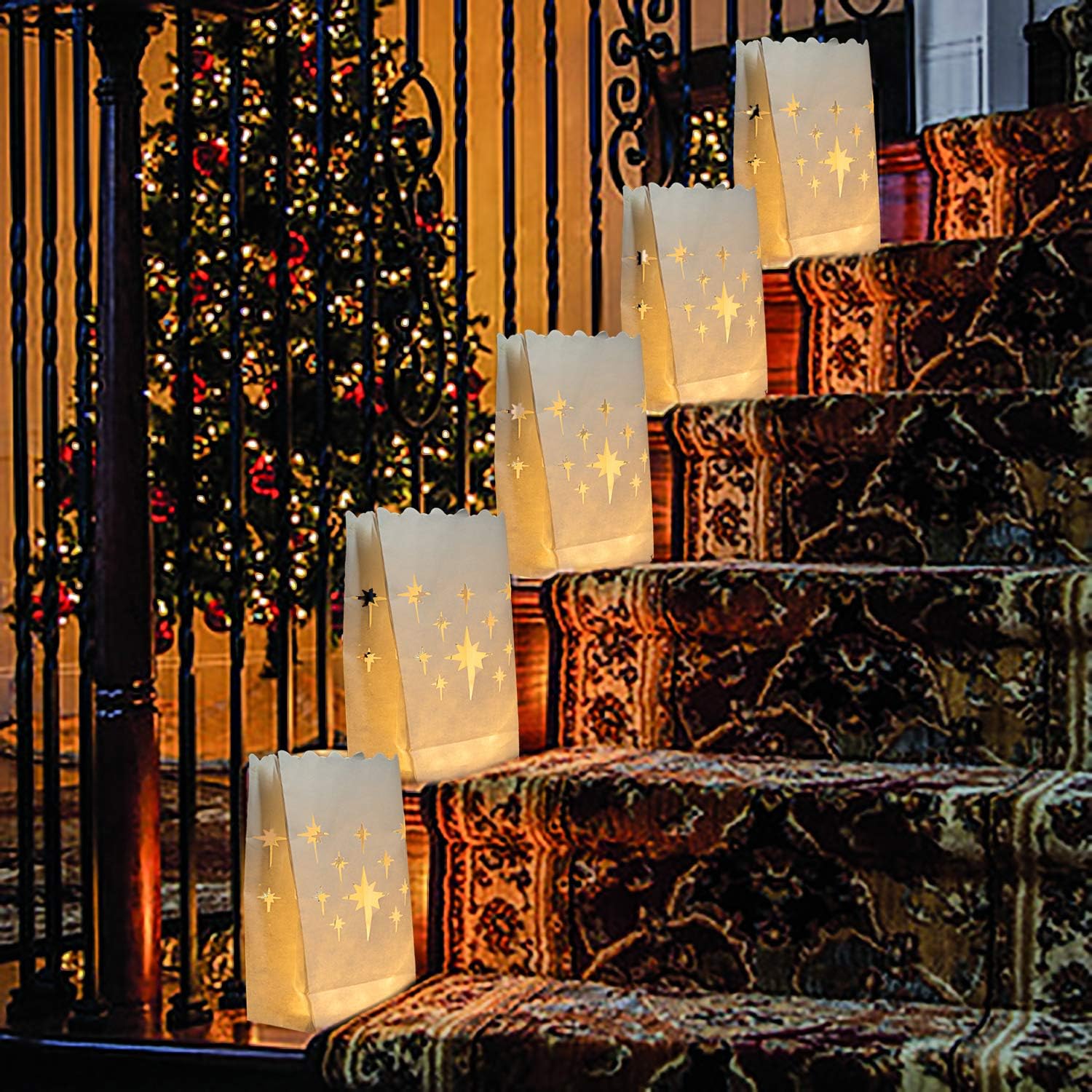 Homemory White Luminary Bags with Stars Design 24
