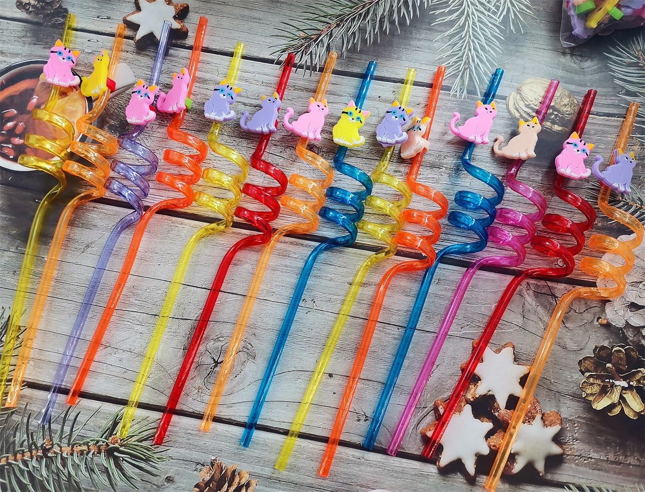 24 Pack Cat Pattern Reusable Plastic Straws for Parties