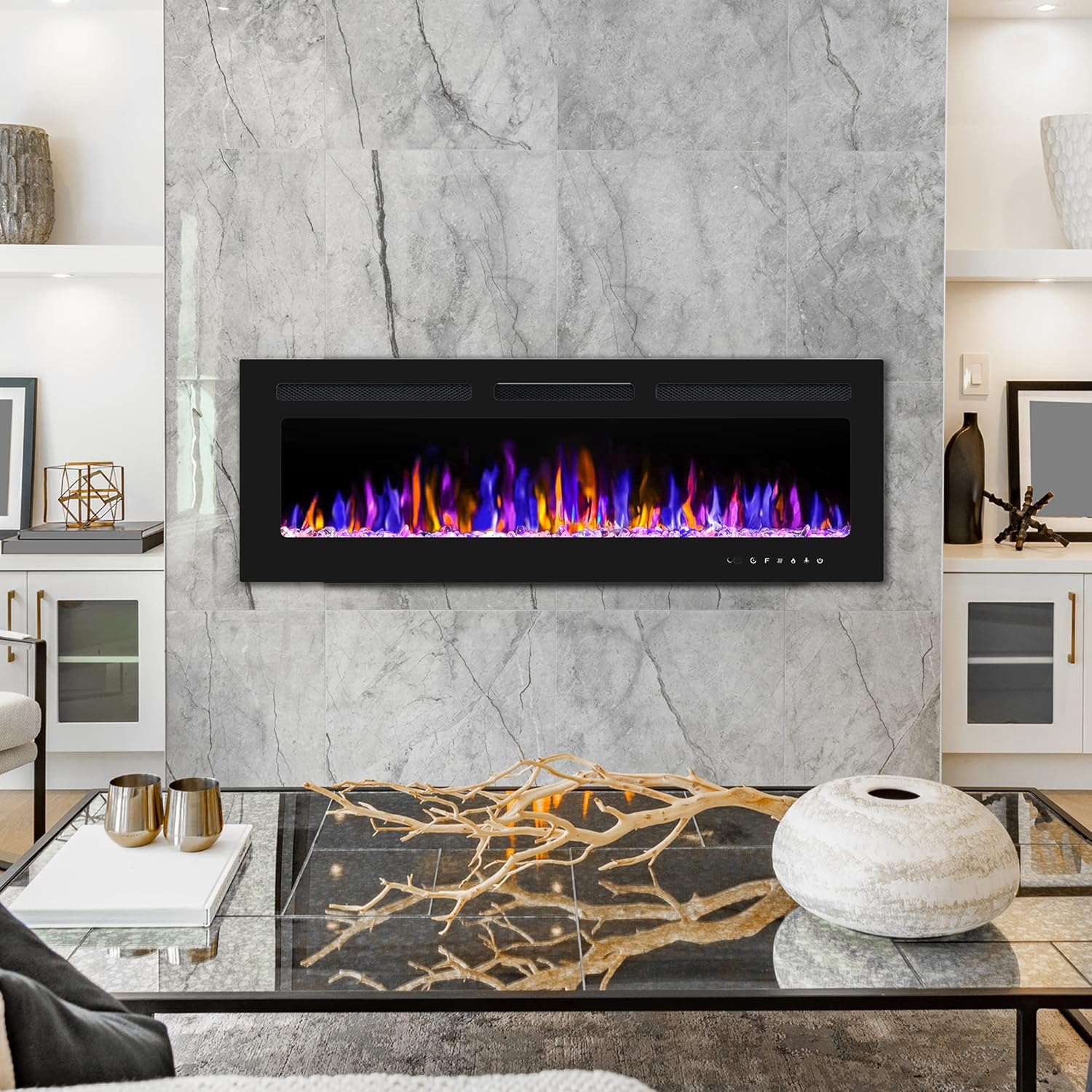50 Inch Electric Fireplace With Remote Control and Crystal Logs