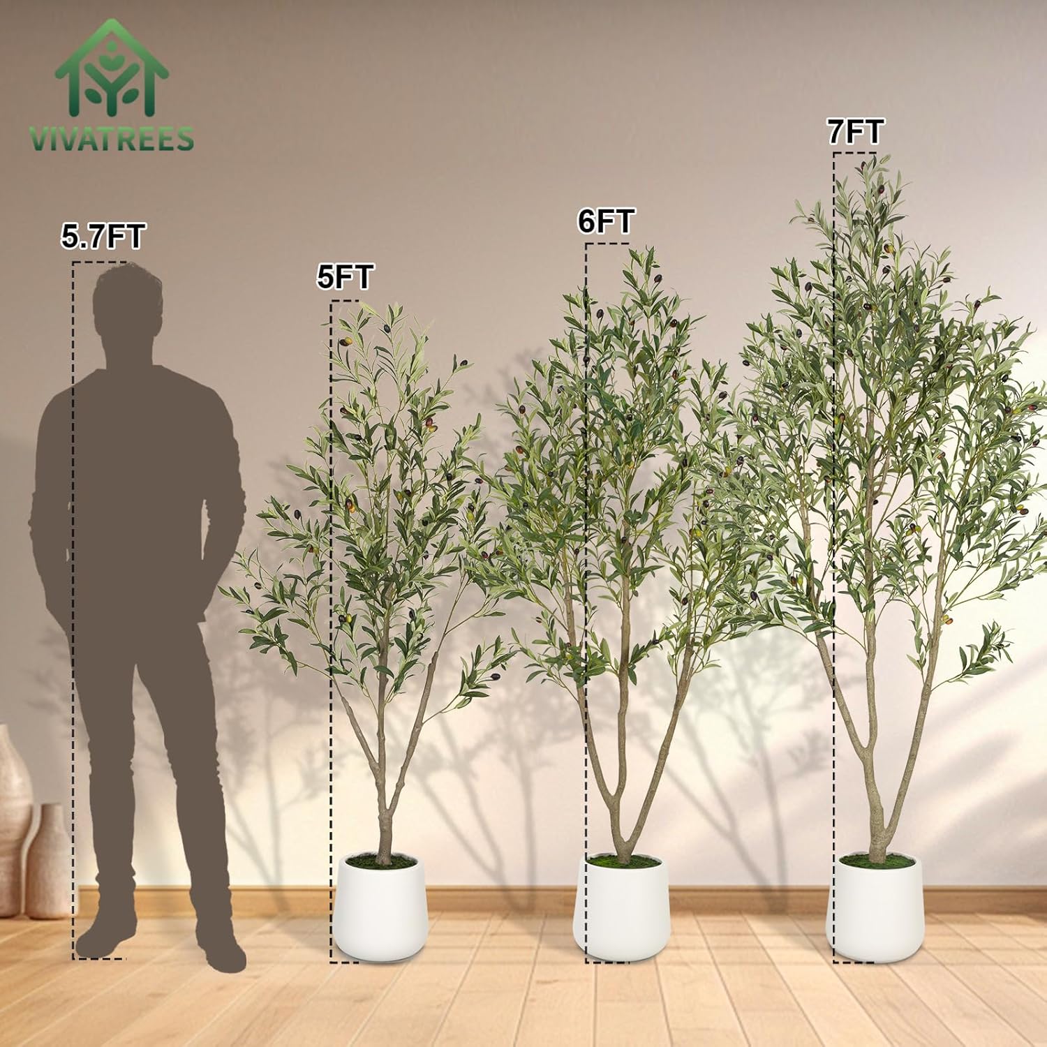 Vivatrees 6FT Artificial Olive Tree with White Planter